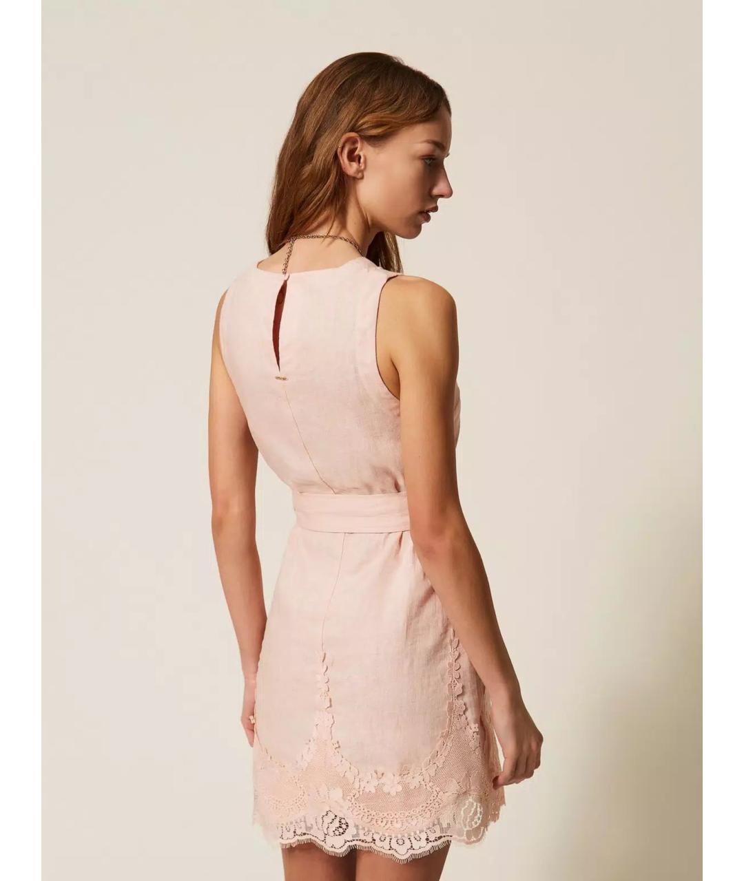 TWIN-SET Розовое льняное повседневное платье, фото 4