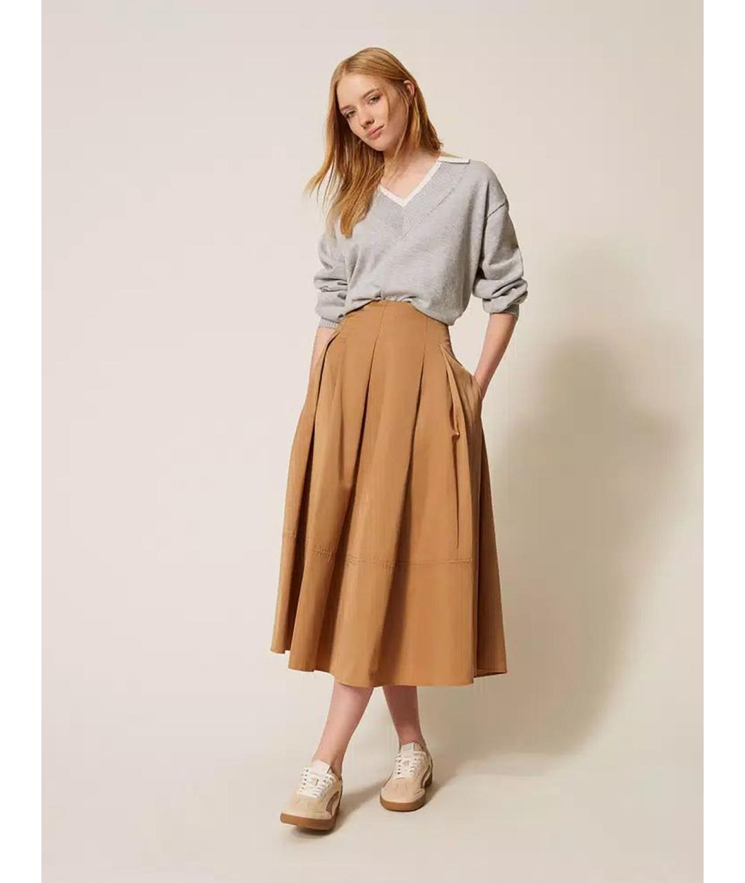 TWIN-SET Бежевая полиэстеровая юбка миди, фото 2