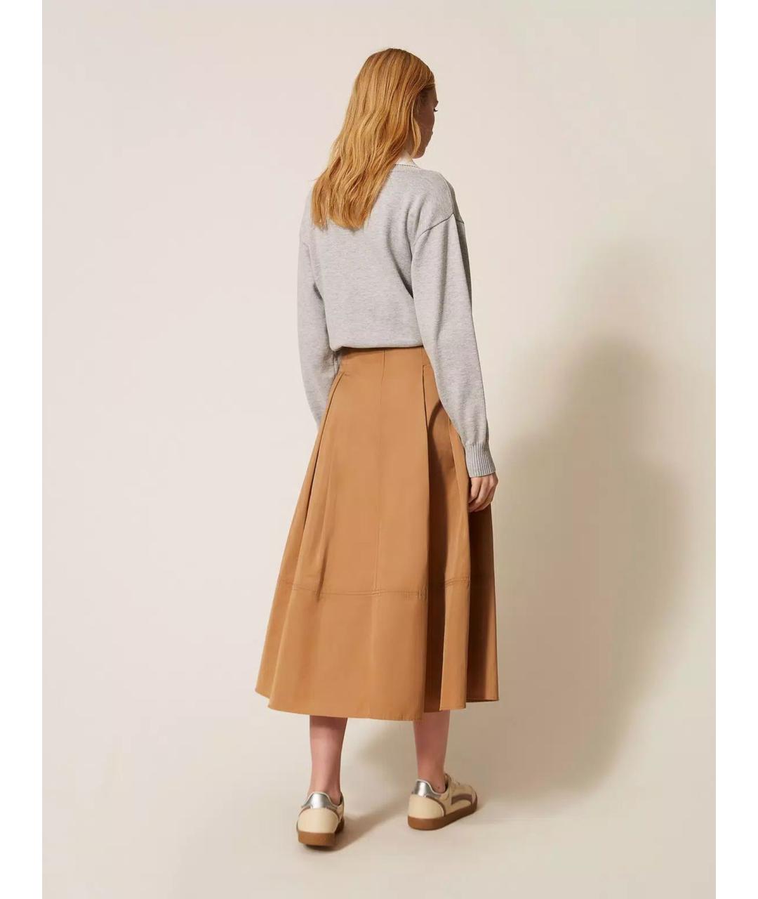 TWIN-SET Бежевая полиэстеровая юбка миди, фото 4