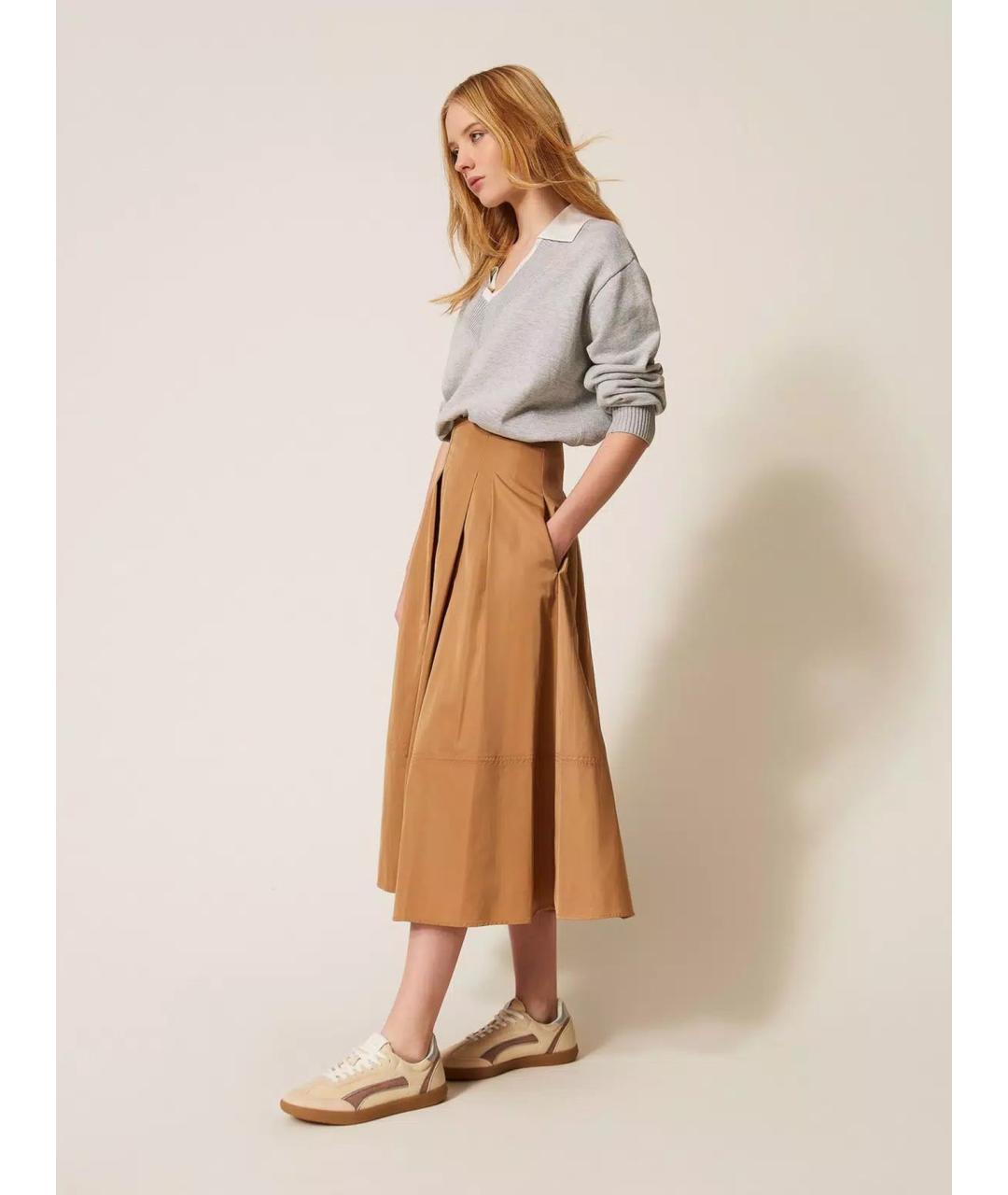 TWIN-SET Бежевая полиэстеровая юбка миди, фото 3