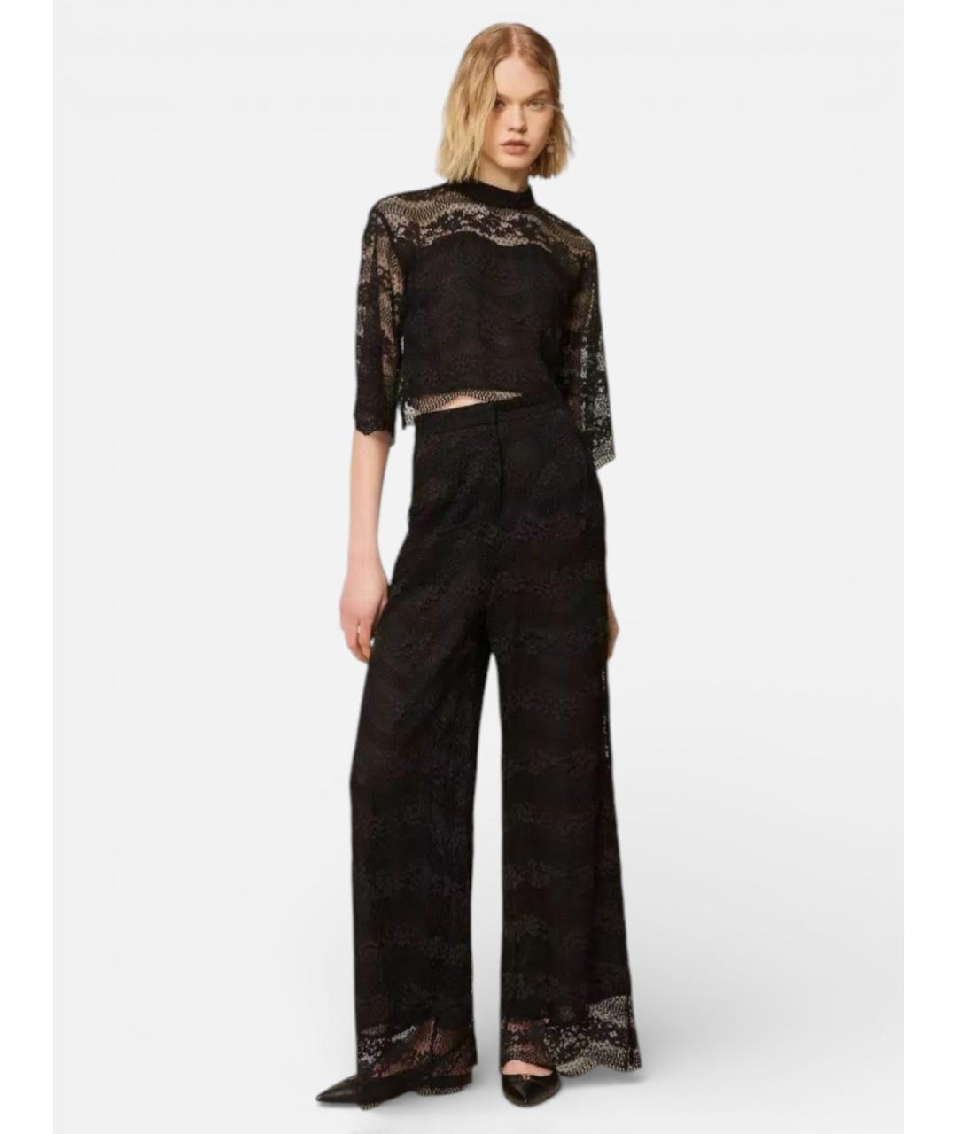 TWIN-SET Черные вискозные брюки широкие, фото 5