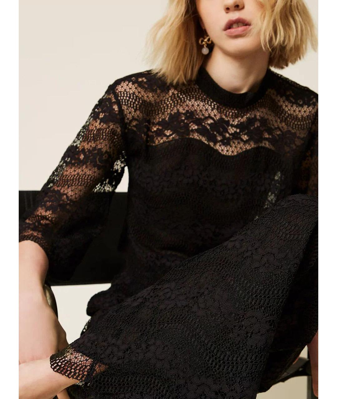 TWIN-SET Черные вискозные брюки широкие, фото 4