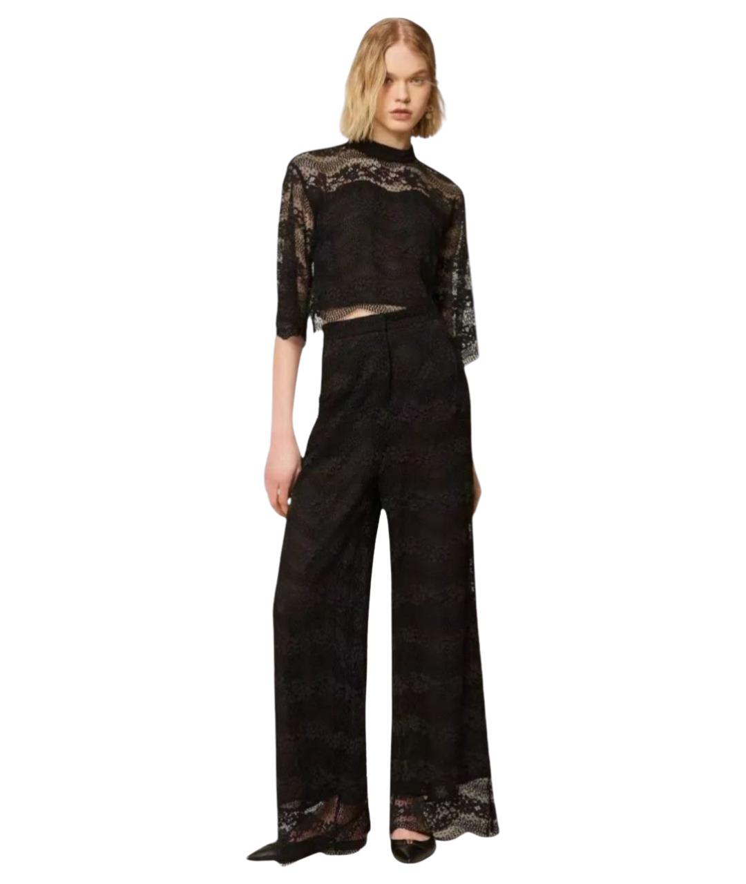 TWIN-SET Черные вискозные брюки широкие, фото 1