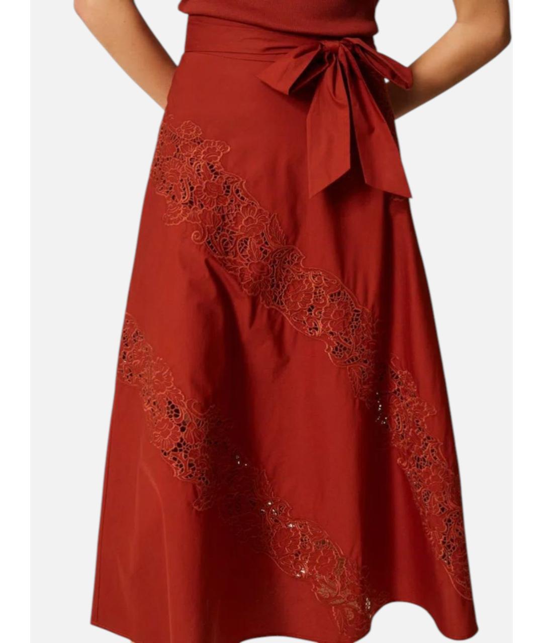 TWIN-SET Красная хлопковая юбка миди, фото 5