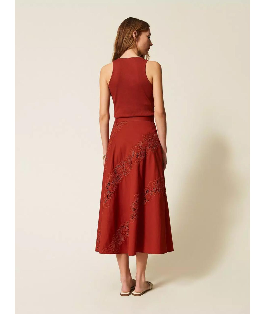 TWIN-SET Красная хлопковая юбка миди, фото 4