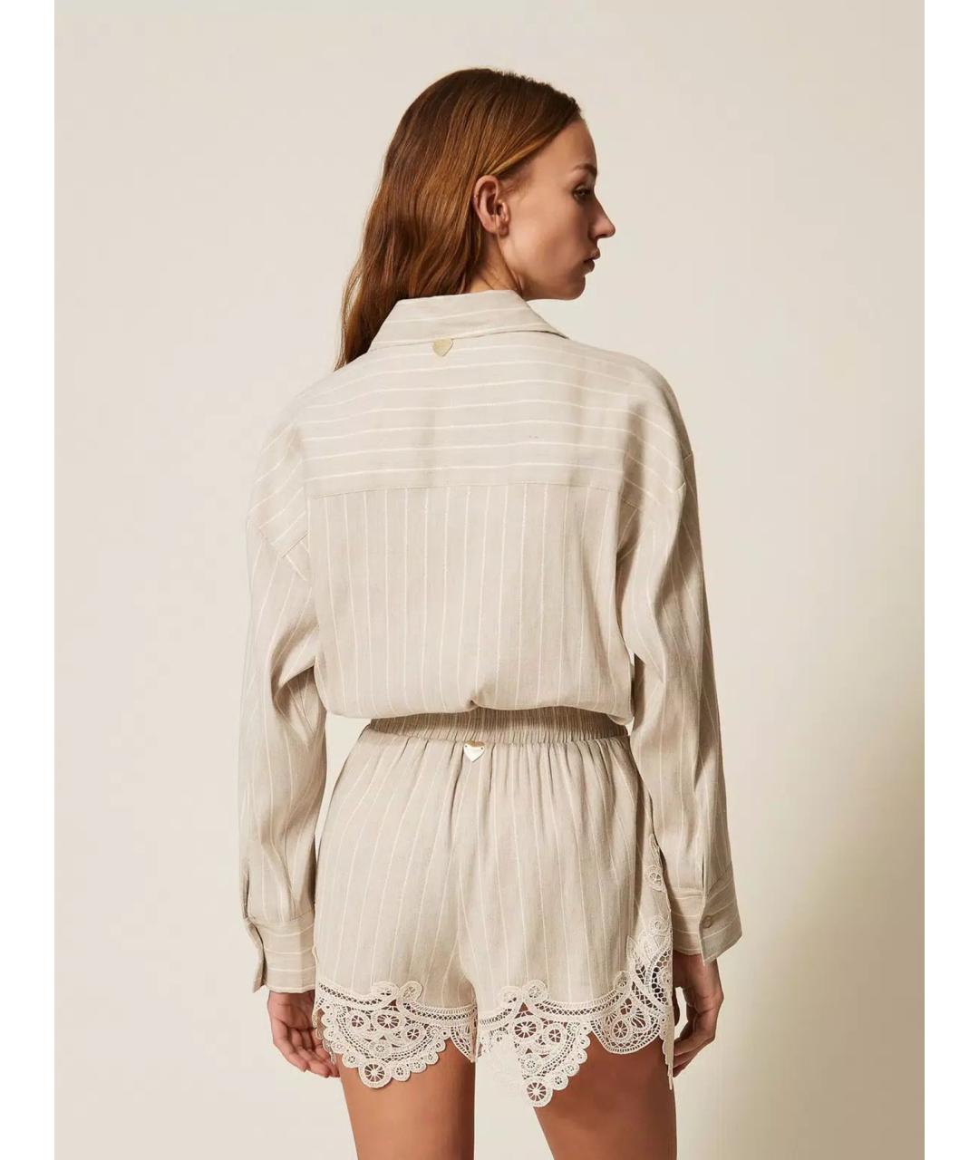 TWIN-SET Бежевые льняные шорты, фото 4