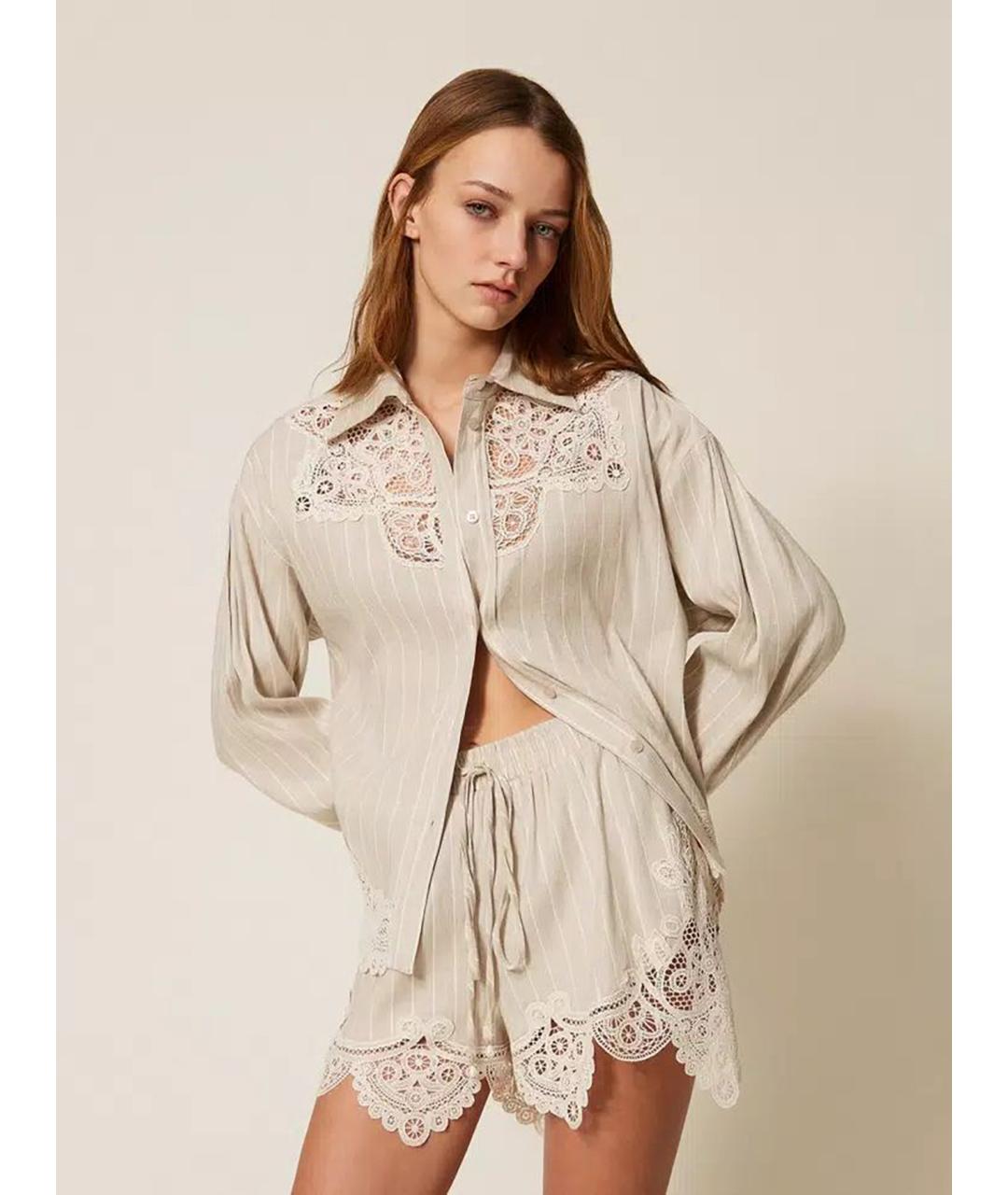 TWIN-SET Бежевые льняные шорты, фото 2