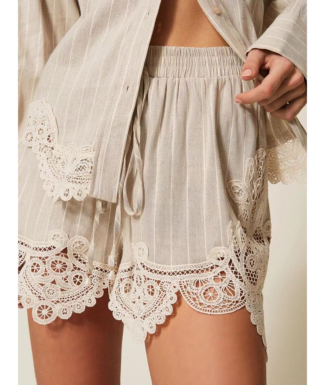 TWIN-SET Бежевые льняные шорты, фото 5