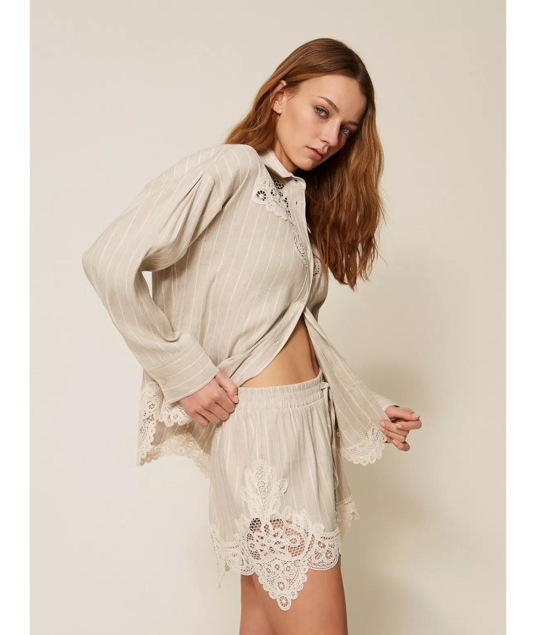 TWIN-SET Бежевые льняные шорты, фото 3