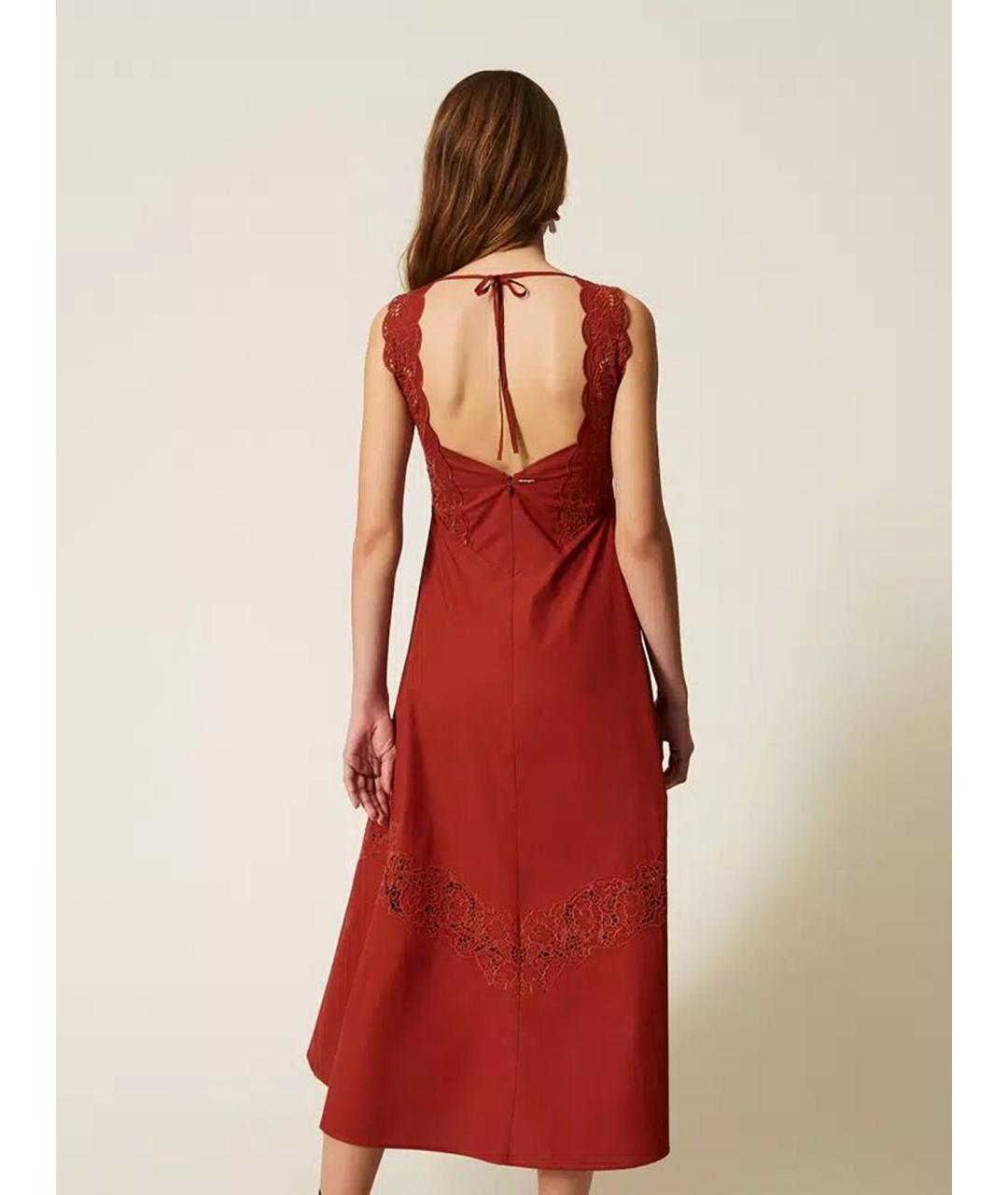 TWIN-SET Красное хлопковое повседневное платье, фото 5