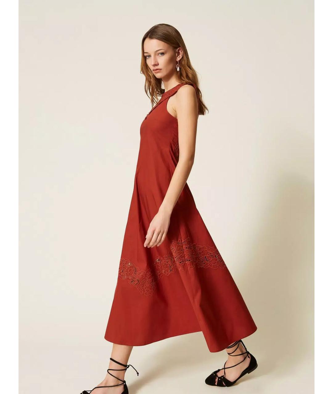 TWIN-SET Красное хлопковое повседневное платье, фото 4