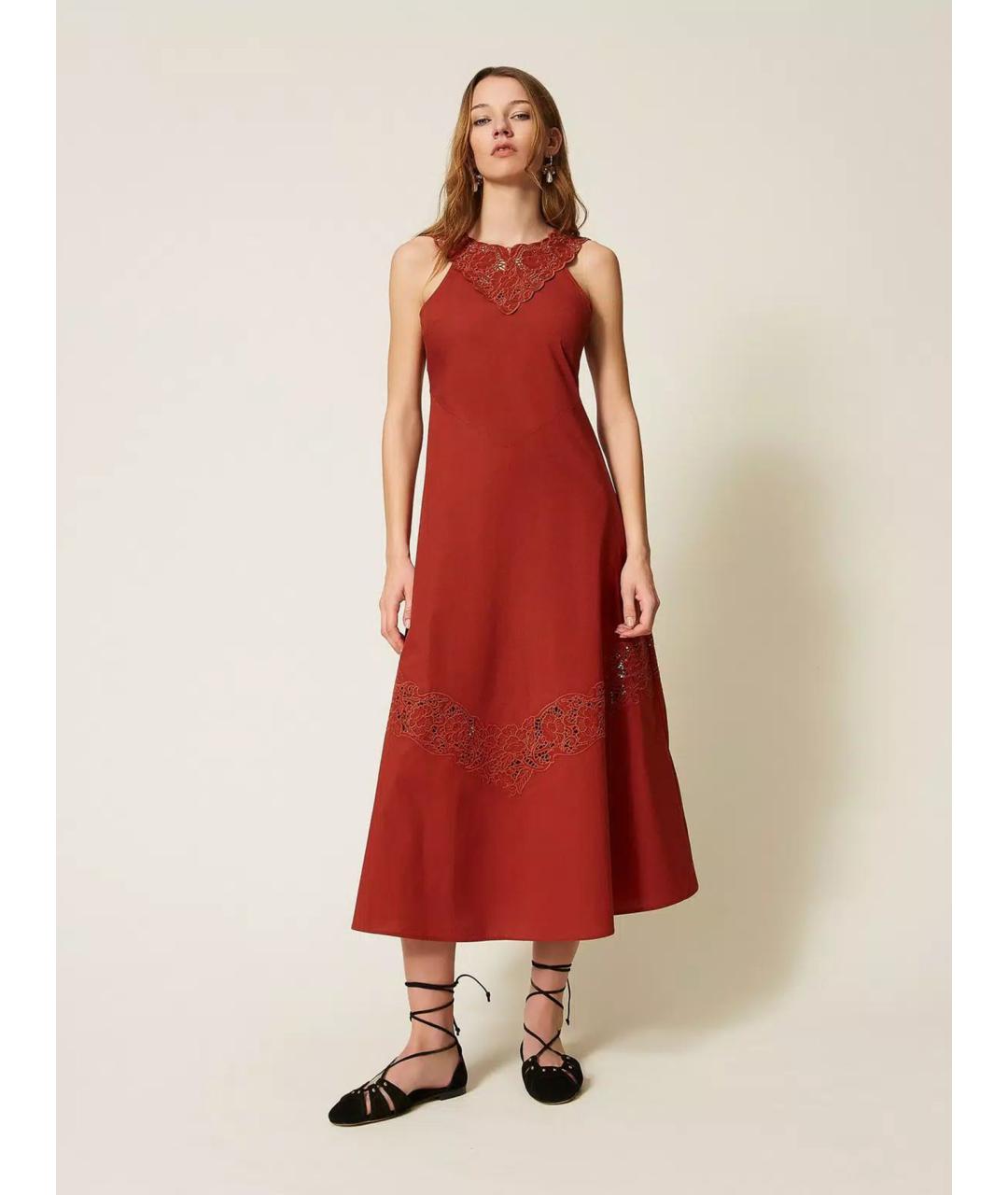 TWIN-SET Красное хлопковое повседневное платье, фото 3