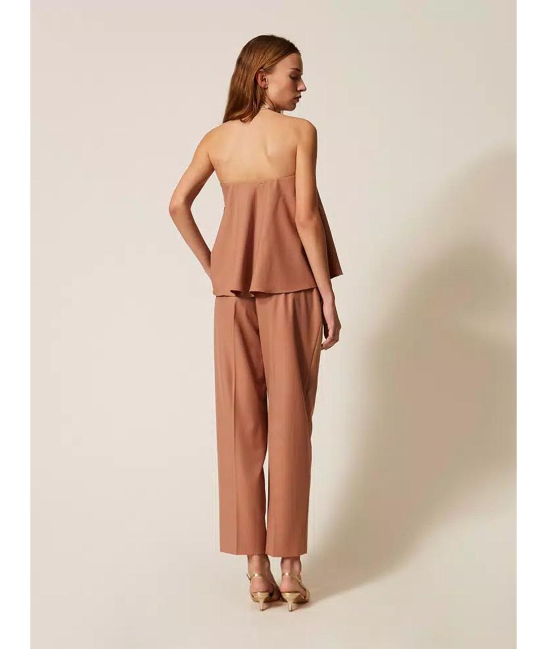 TWIN-SET Коричневые полиэстеровые прямые брюки, фото 5