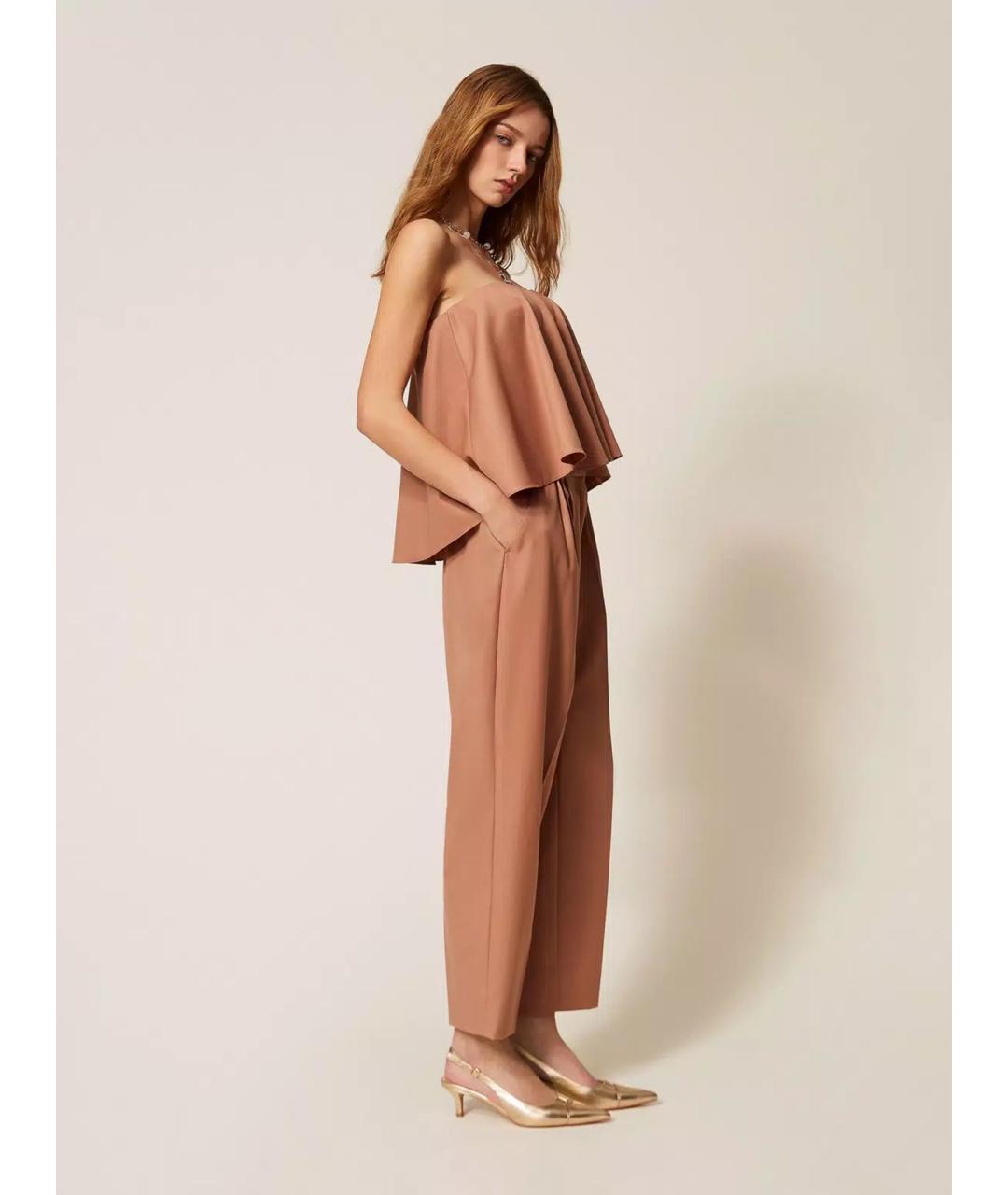 TWIN-SET Коричневые полиэстеровые прямые брюки, фото 4