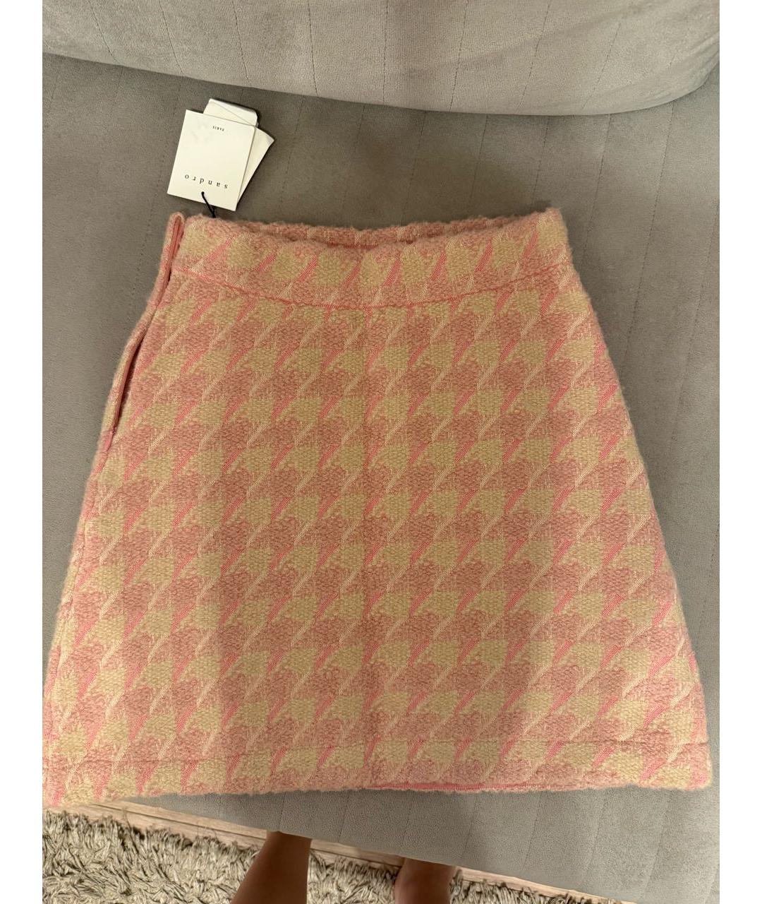 SANDRO Розовая твидовая юбка мини, фото 5