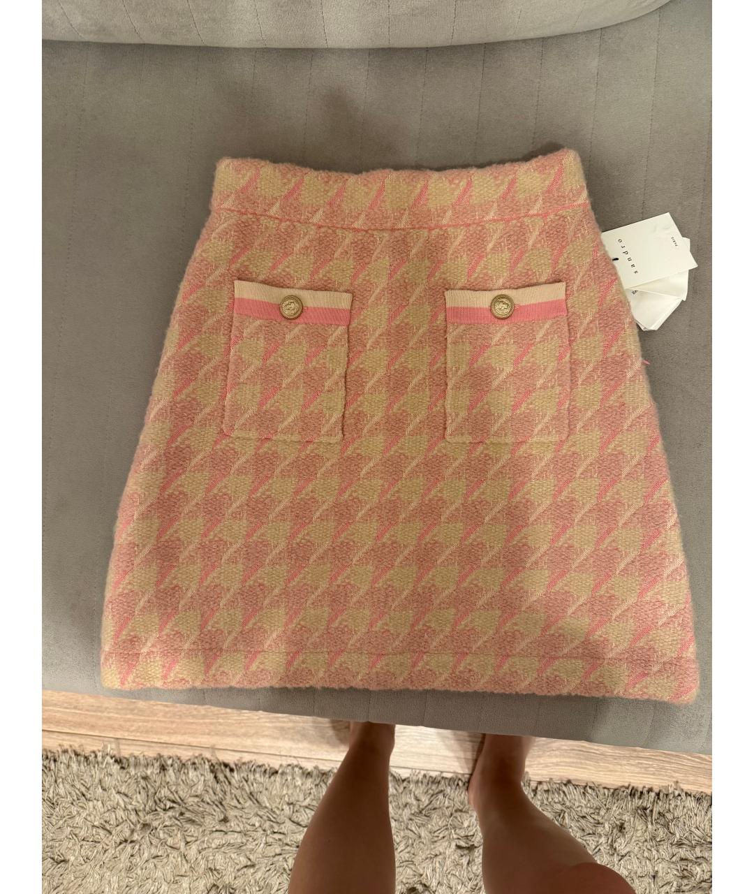 SANDRO Розовая твидовая юбка мини, фото 6