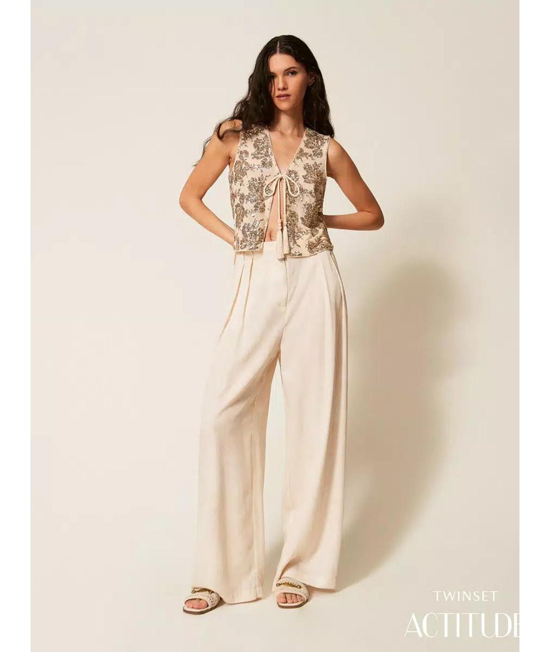 TWIN-SET Бежевые брюки широкие, фото 5