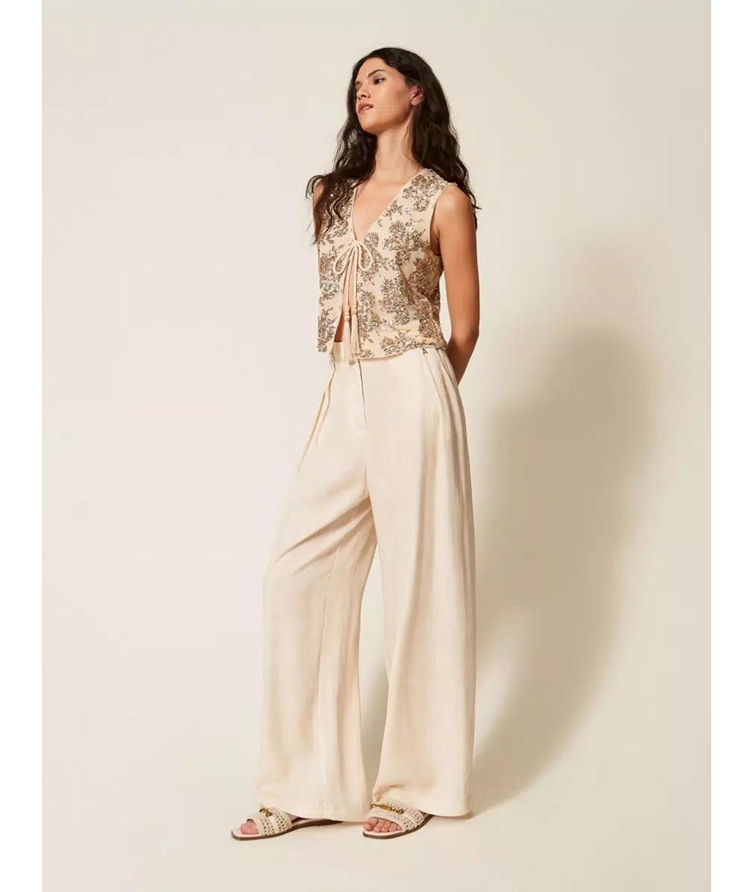 TWIN-SET Бежевые брюки широкие, фото 2