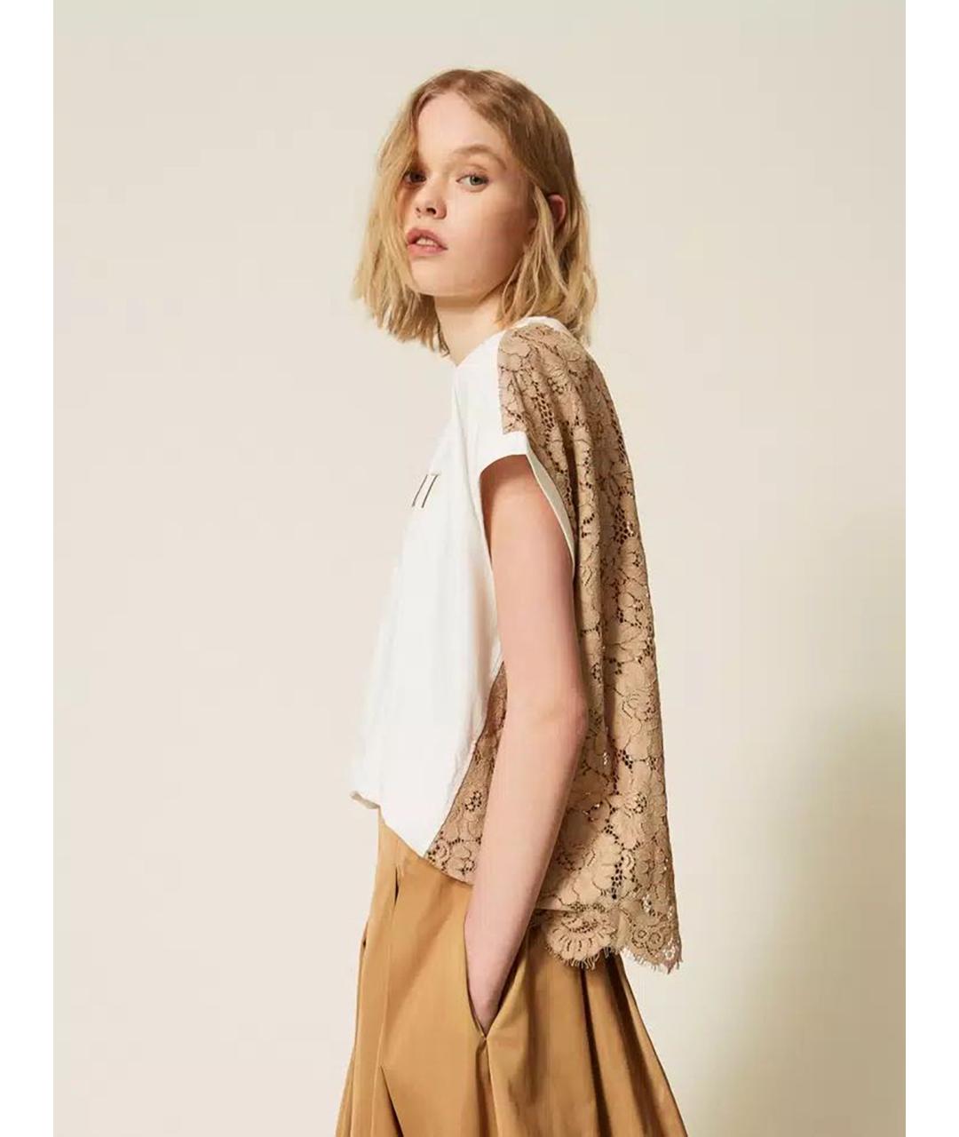 TWIN-SET Белая полиэстеровая футболка, фото 4