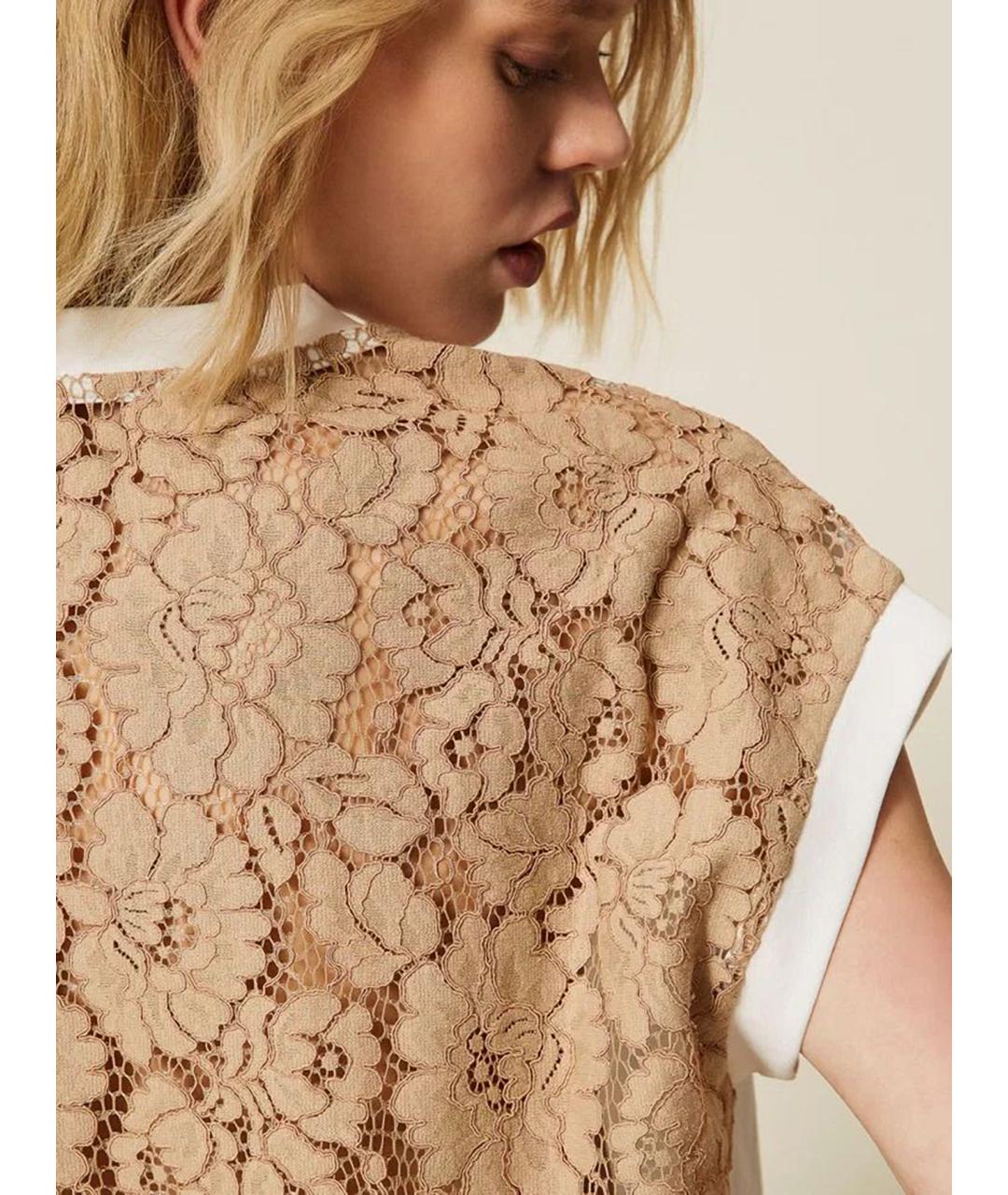 TWIN-SET Белая полиэстеровая футболка, фото 6