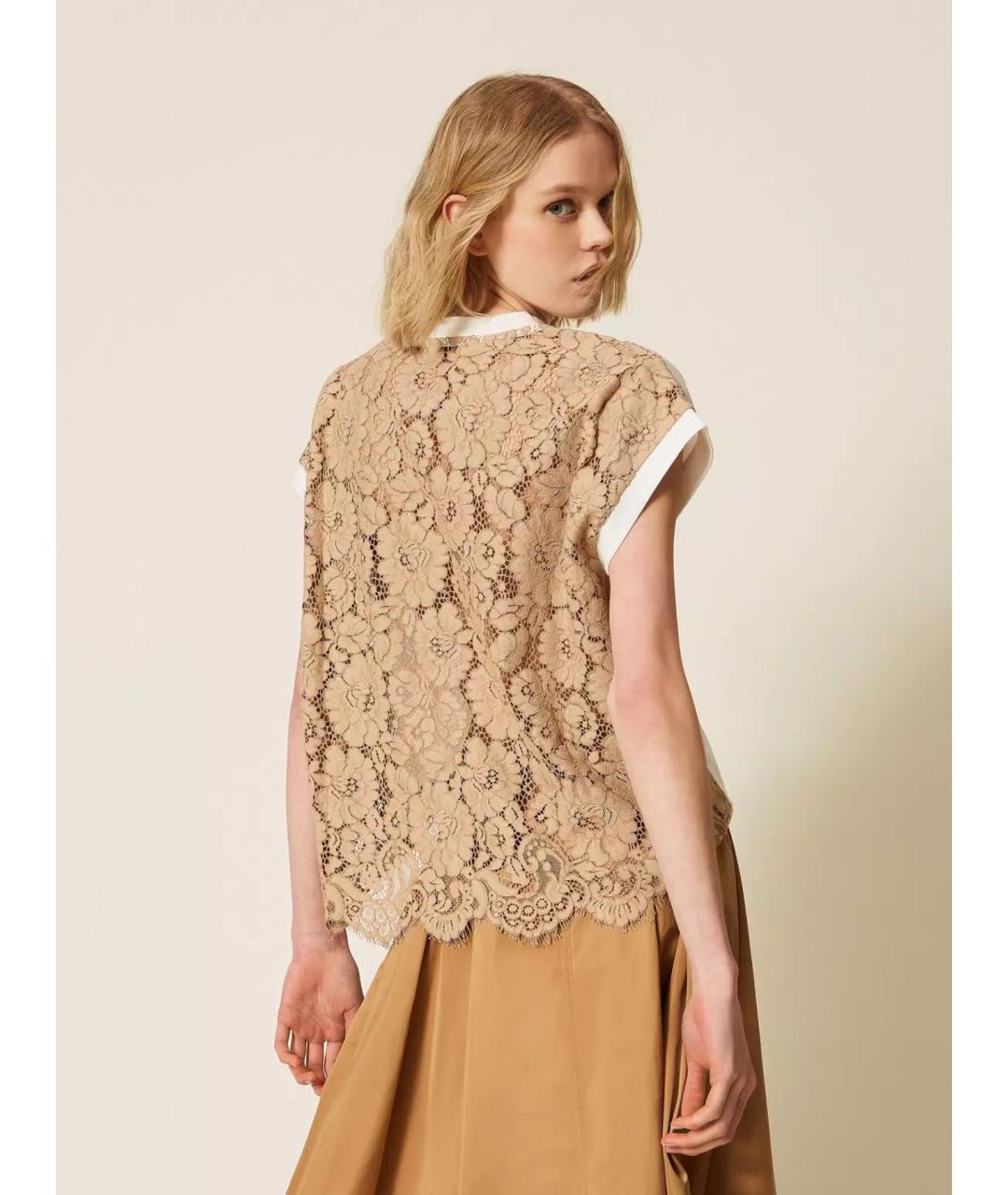 TWIN-SET Белая полиэстеровая футболка, фото 5