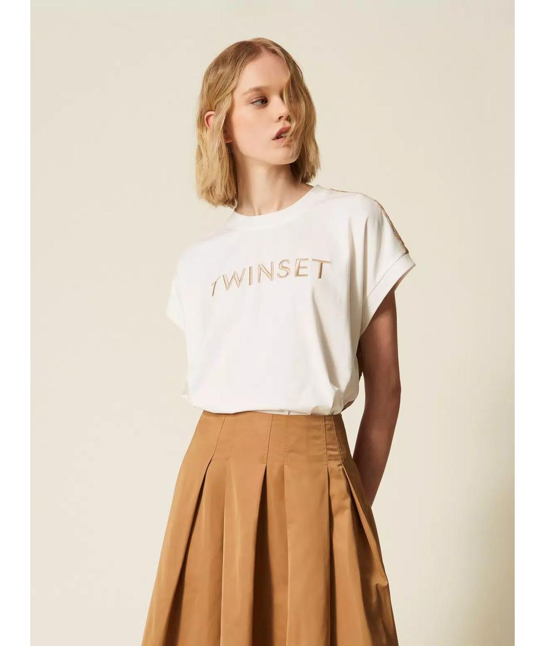 TWIN-SET Белая полиэстеровая футболка, фото 3