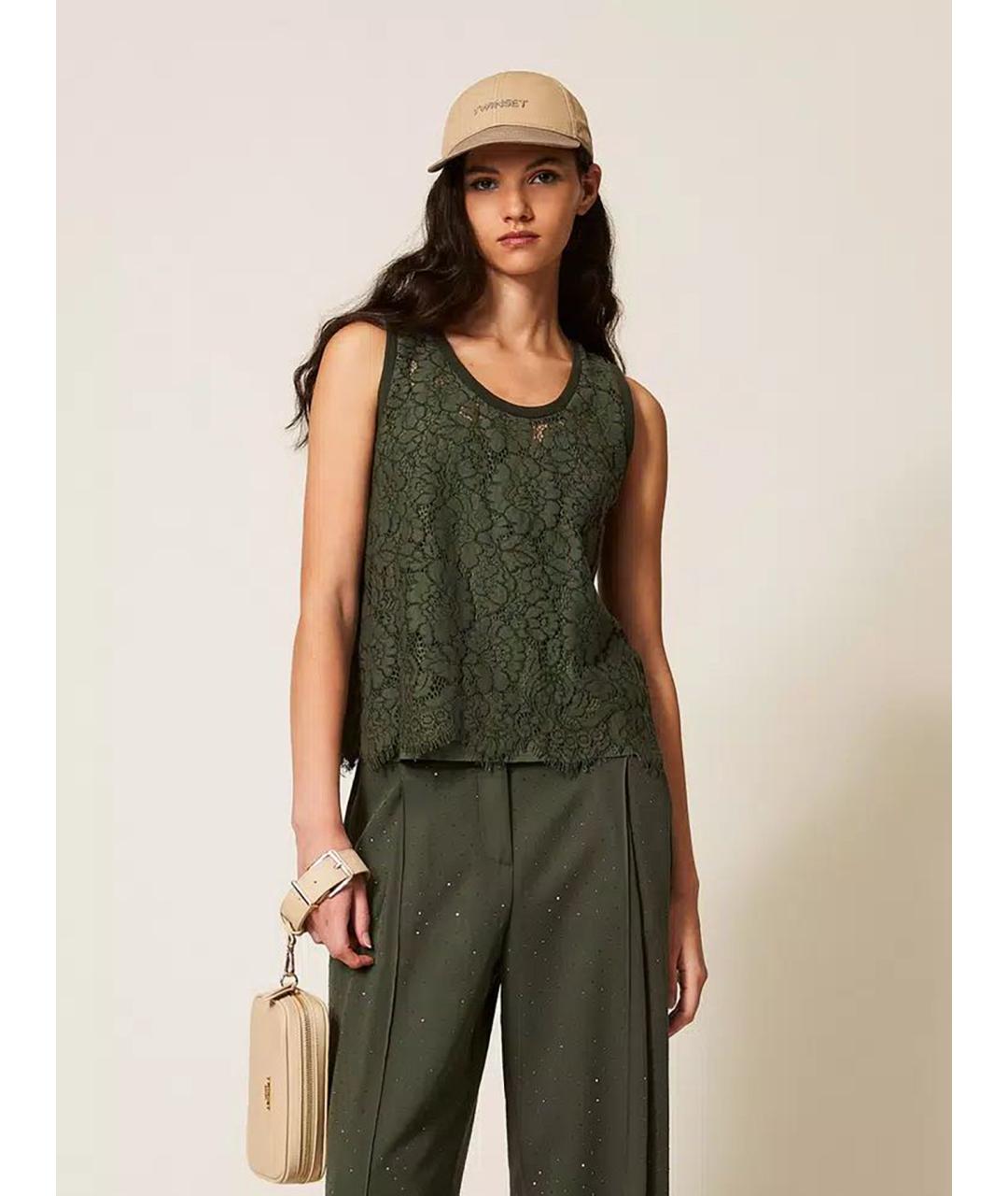 TWIN-SET Зеленая полиамидовая майка, фото 3