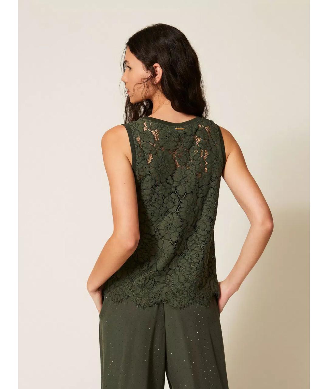 TWIN-SET Зеленая полиамидовая майка, фото 5