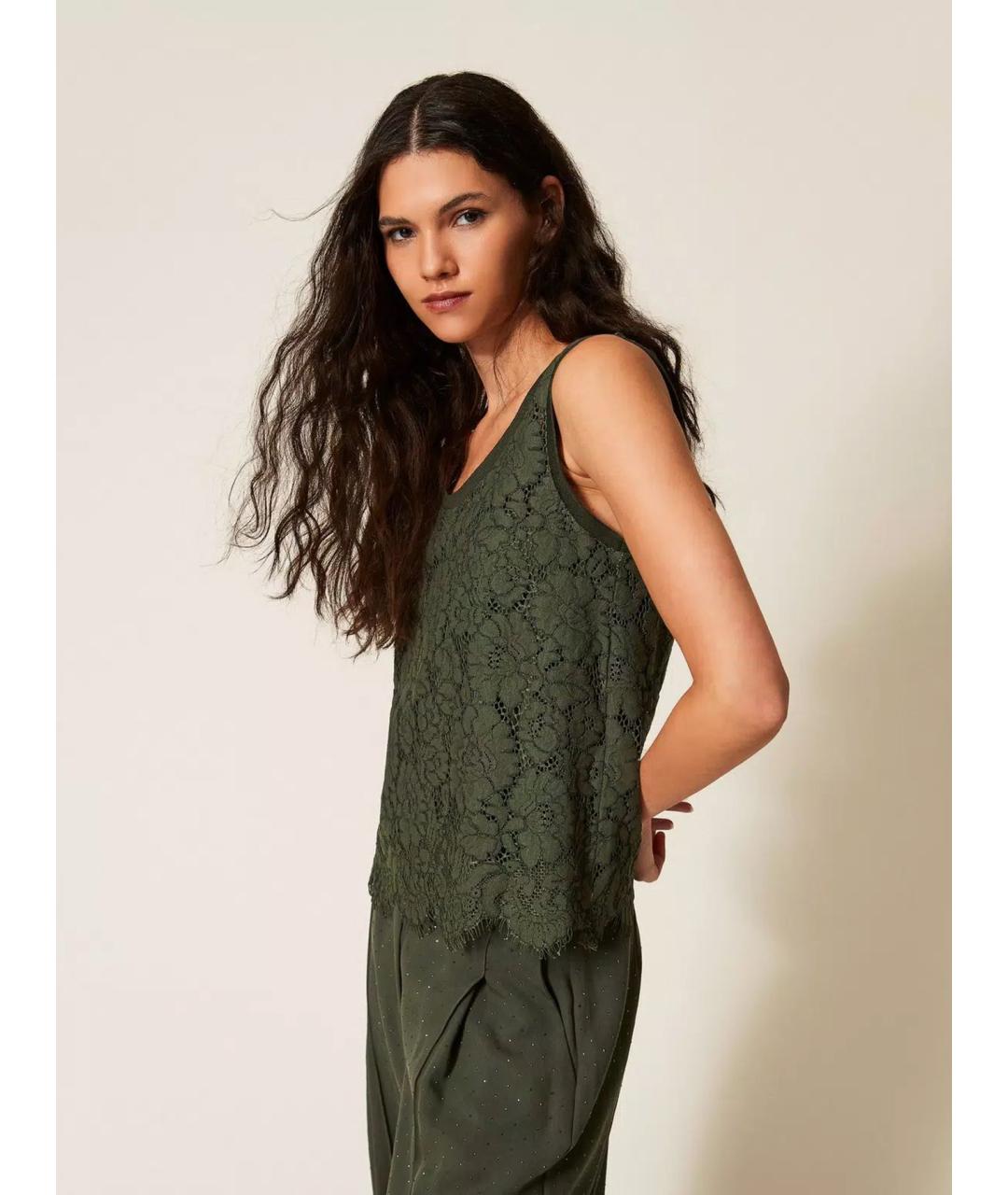 TWIN-SET Зеленая полиамидовая майка, фото 4