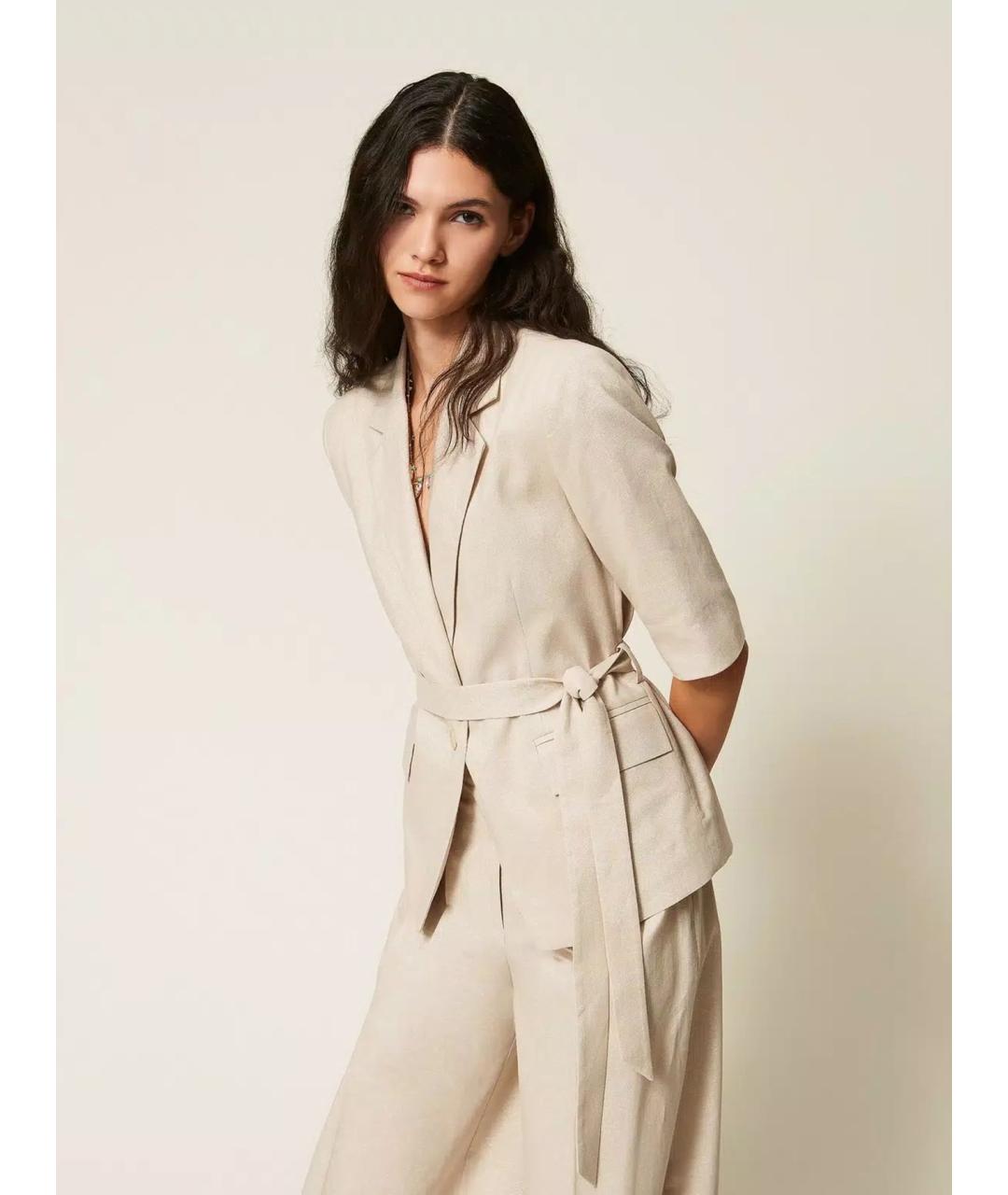 TWIN-SET Бежевый хлопковый жакет/пиджак, фото 4