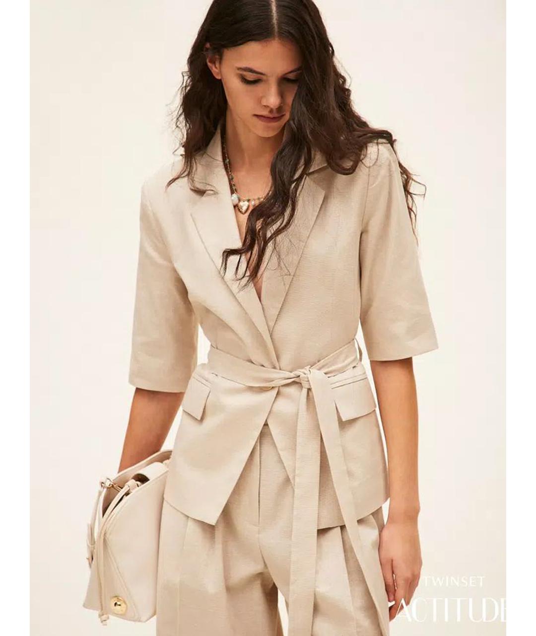 TWIN-SET Бежевый хлопковый жакет/пиджак, фото 3