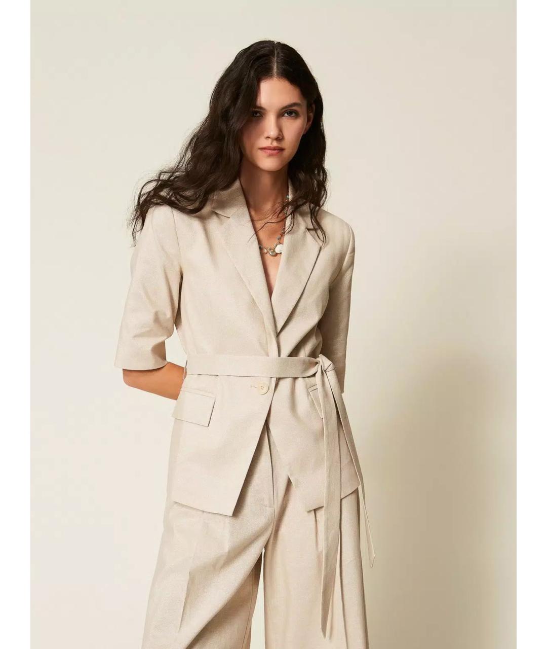 TWIN-SET Бежевый хлопковый жакет/пиджак, фото 2