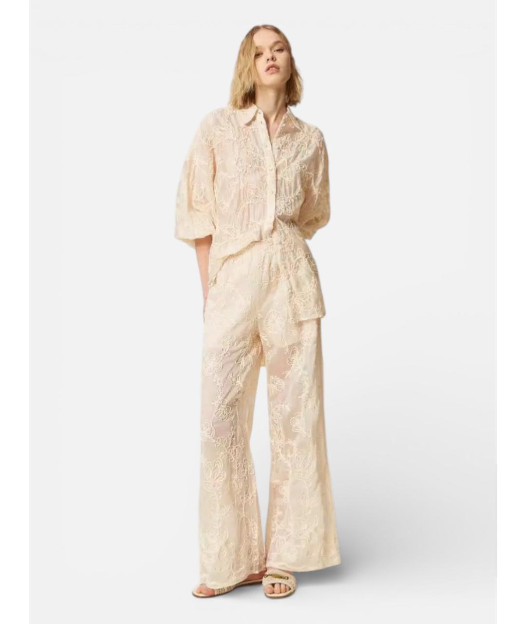 TWIN-SET Бежевые брюки широкие, фото 5