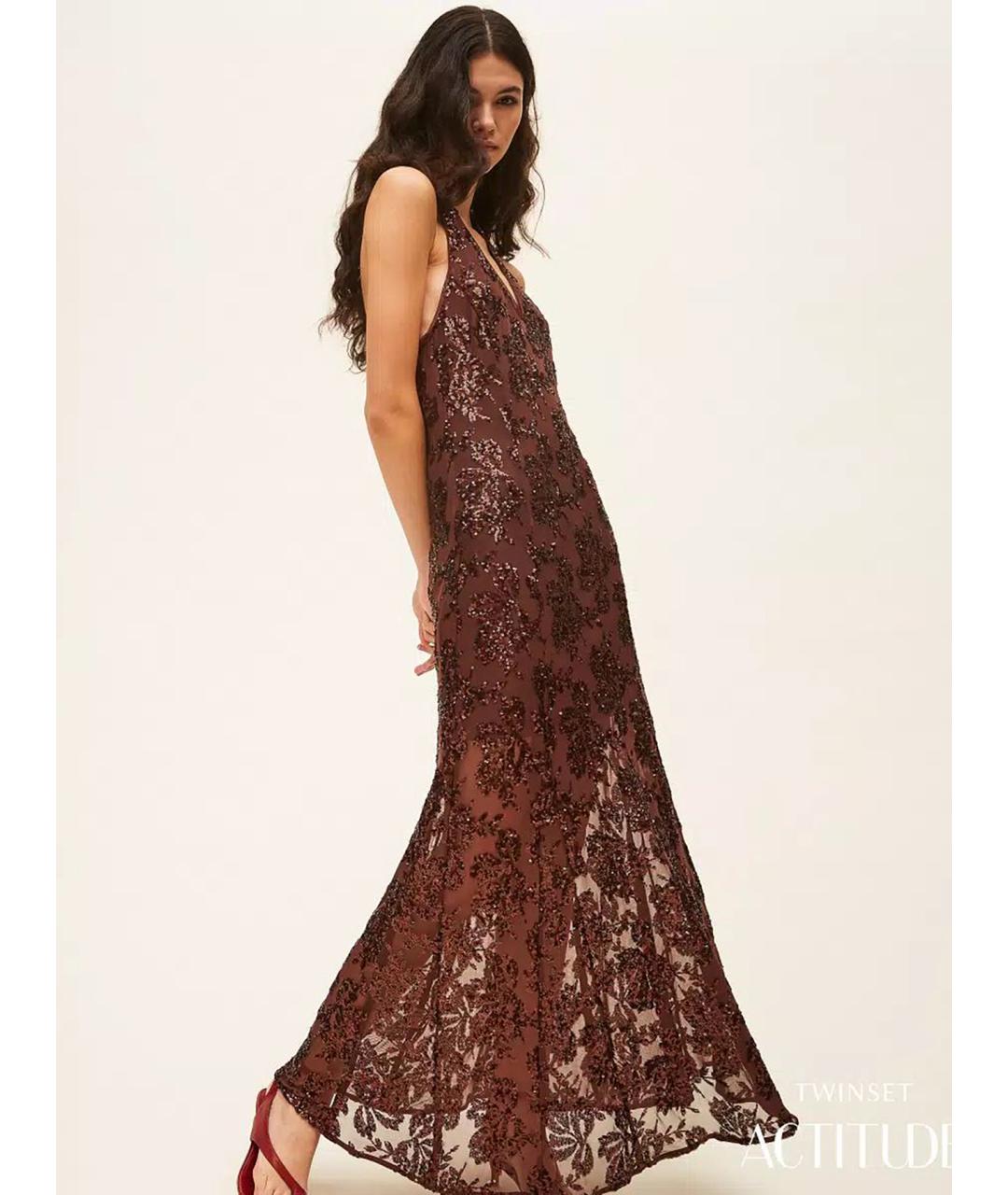 TWIN-SET Коричневое полиэстеровое коктейльное платье, фото 3