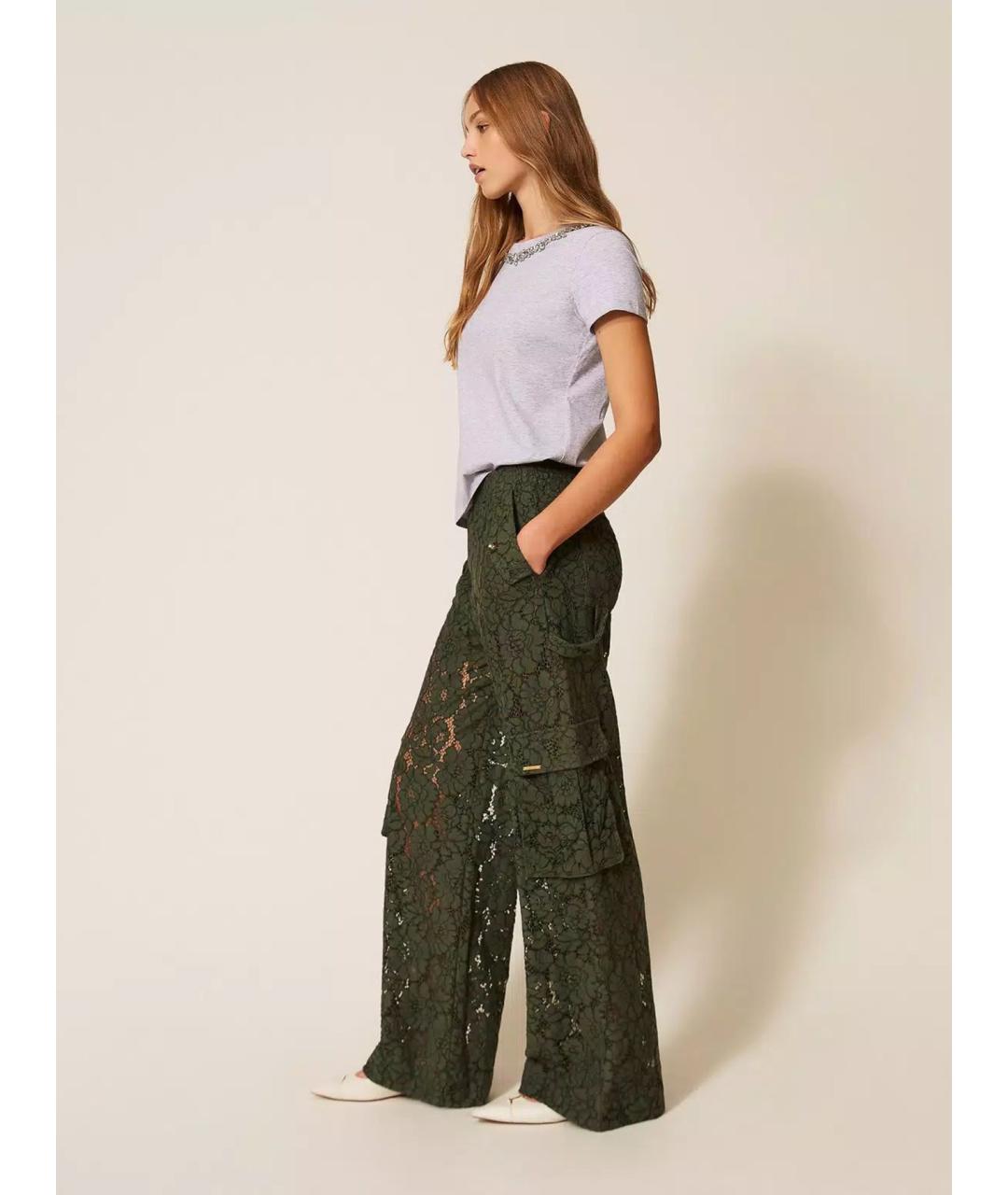 TWIN-SET Зеленые полиамидовые прямые брюки, фото 3