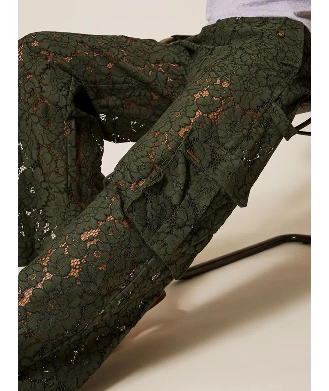 TWIN-SET Зеленые полиамидовые прямые брюки, фото 5