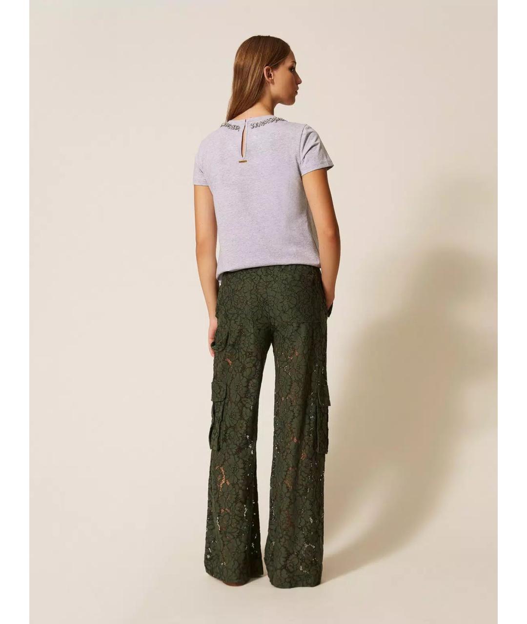 TWIN-SET Зеленые полиамидовые прямые брюки, фото 4