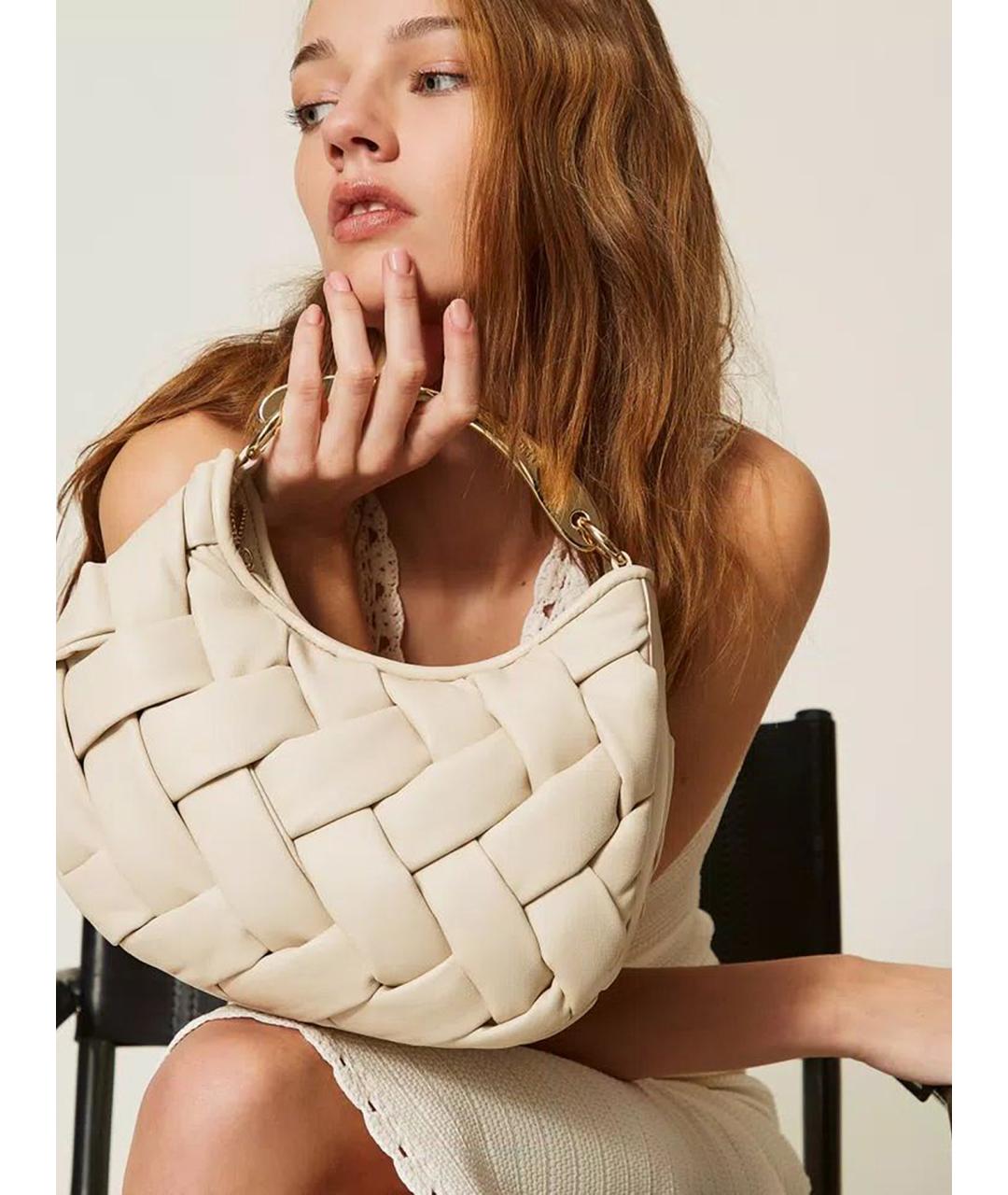 TWIN-SET Бежевая сумка с короткими ручками из искусственной кожи, фото 2