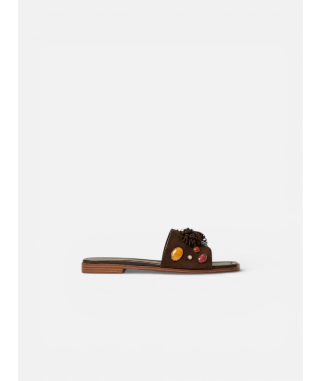 TWIN-SET Коричневые кожаные шлепанцы, фото 5