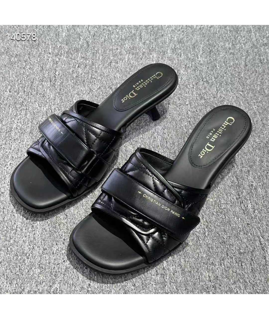 CHRISTIAN DIOR Черные кожаные босоножки, фото 4