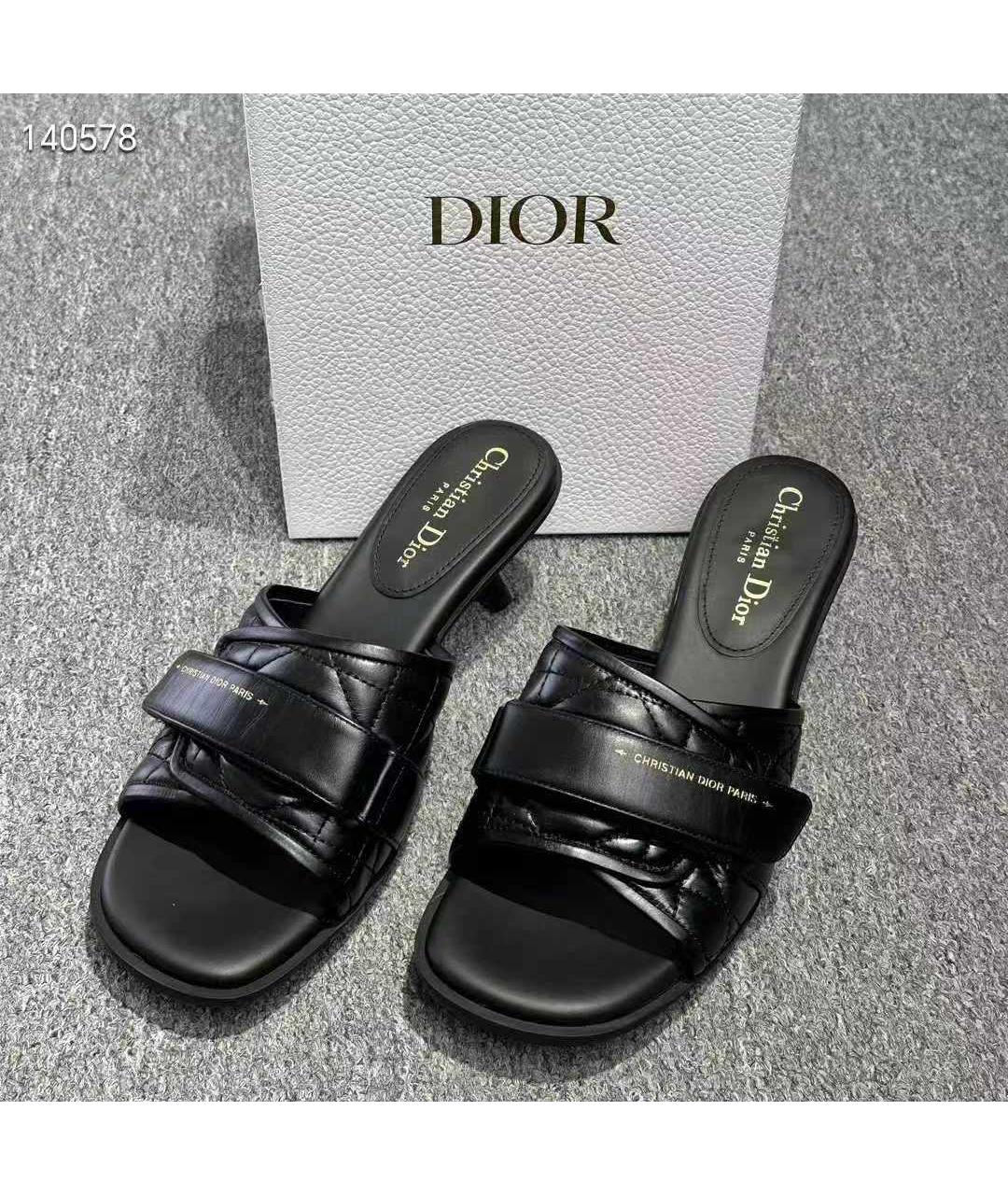 CHRISTIAN DIOR Черные кожаные босоножки, фото 2