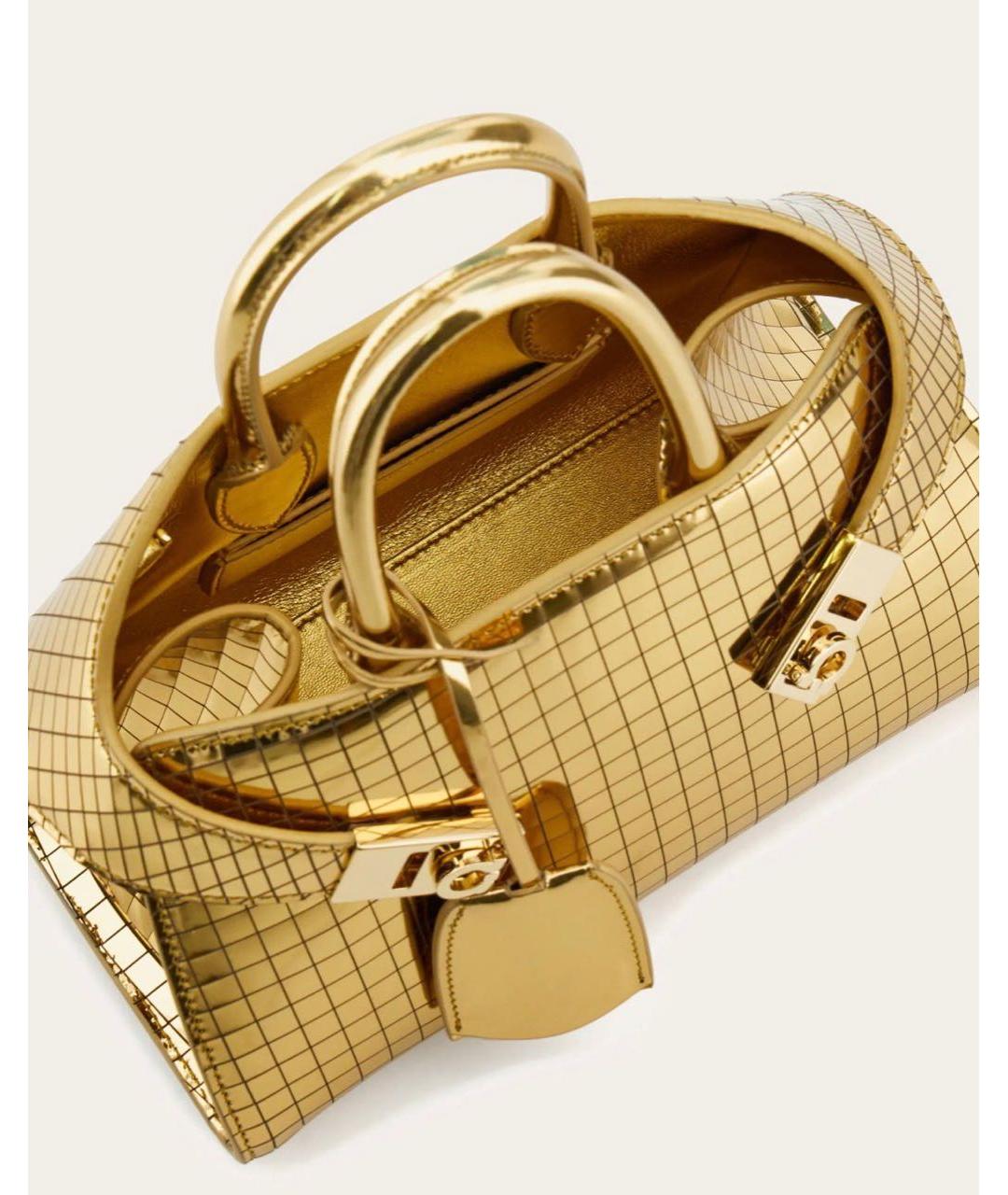 FERRAGAMO Золотая кожаная сумка с короткими ручками, фото 6