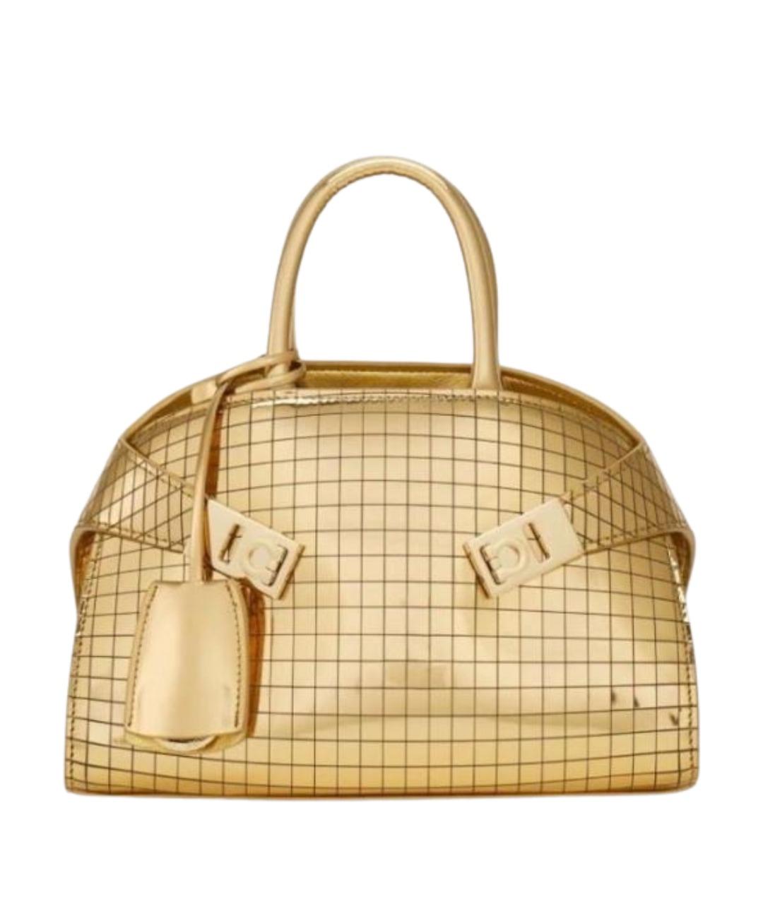 FERRAGAMO Золотая кожаная сумка с короткими ручками, фото 1