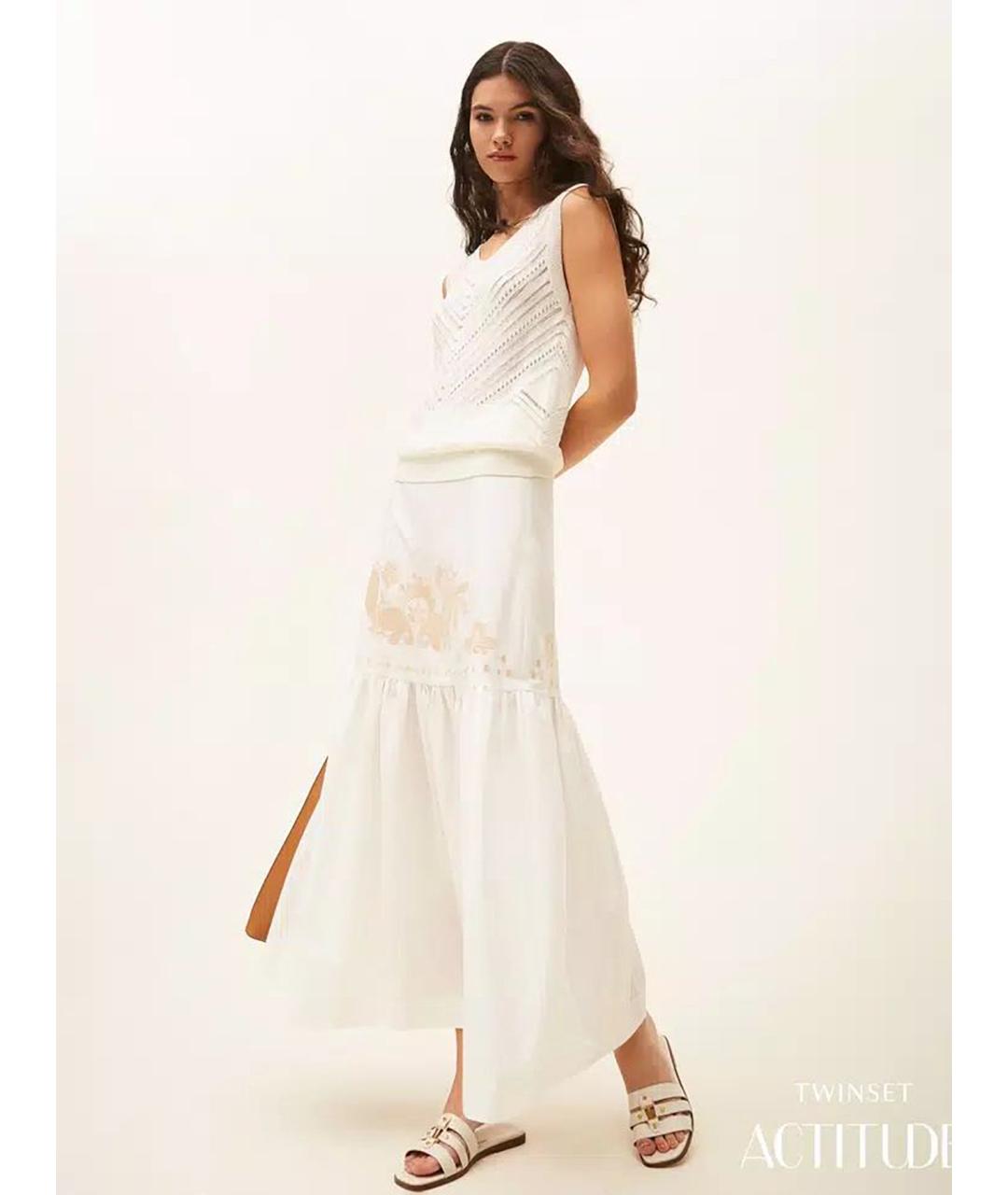 TWIN-SET Белая хлопковая юбка макси, фото 2