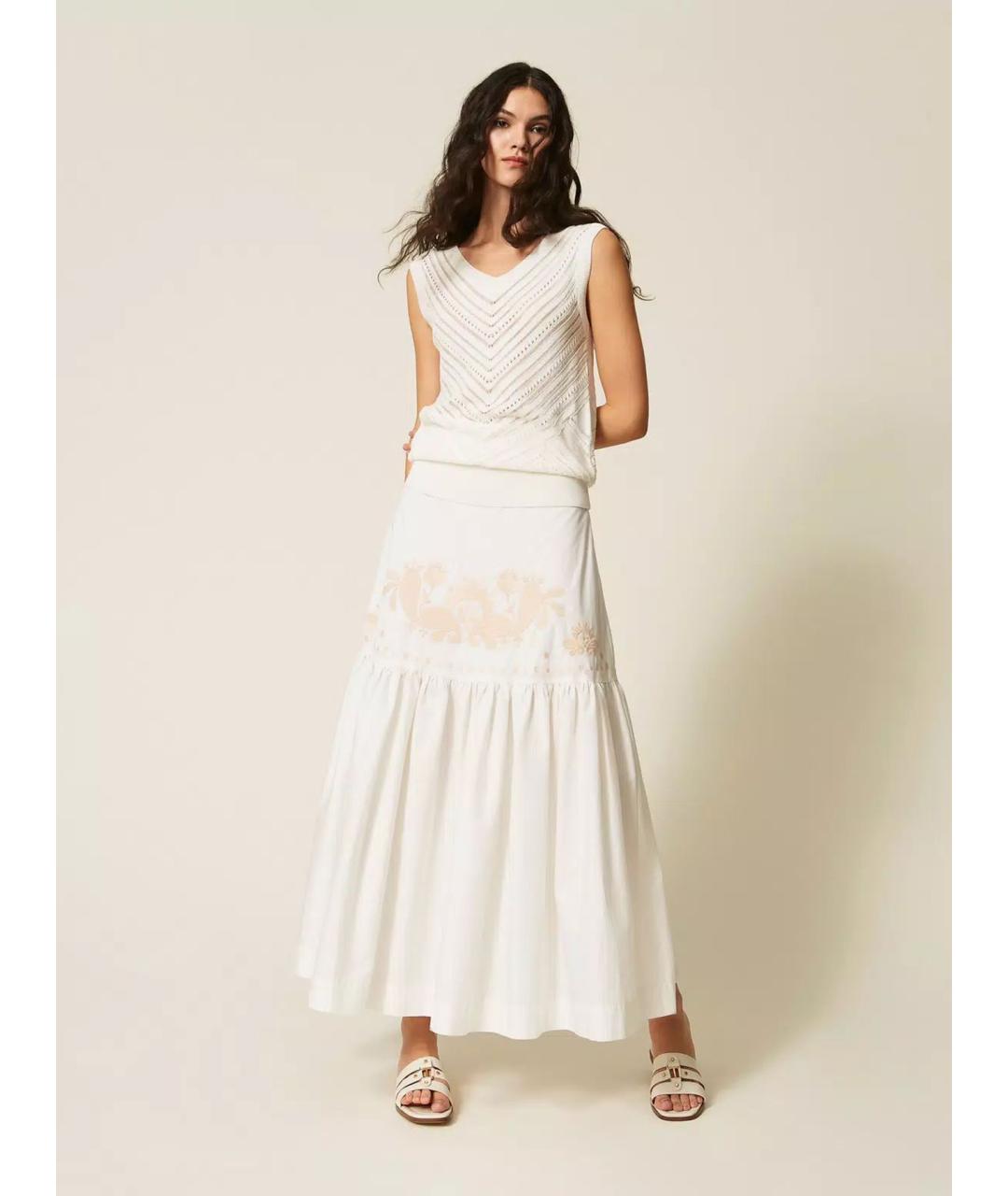TWIN-SET Белая хлопковая юбка макси, фото 7