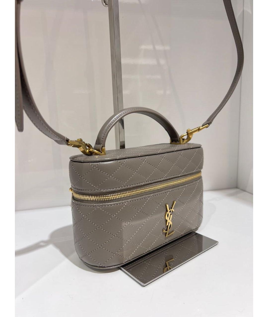 SAINT LAURENT Серая кожаная сумка через плечо, фото 3