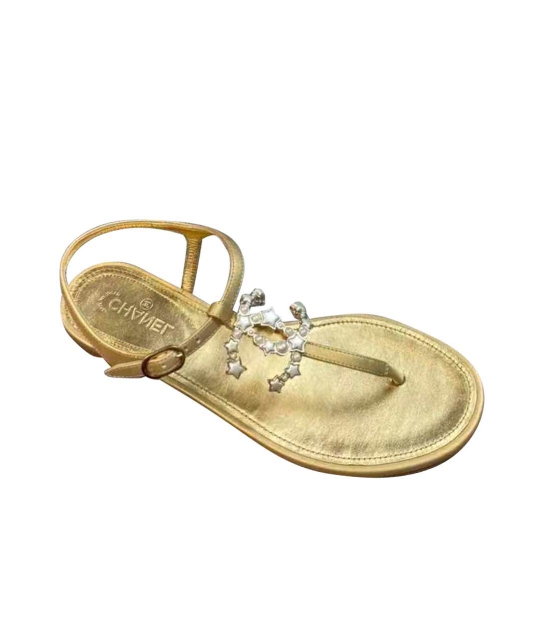 CHRISTIAN DIOR Золотые кожаные босоножки, фото 1