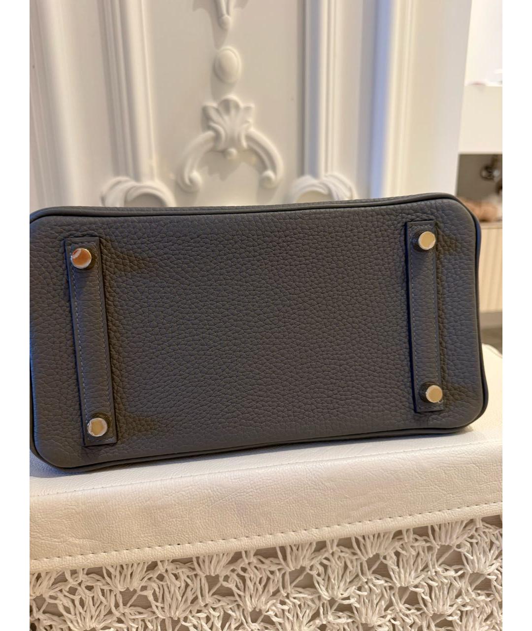 HERMES Серая кожаная сумка с короткими ручками, фото 5