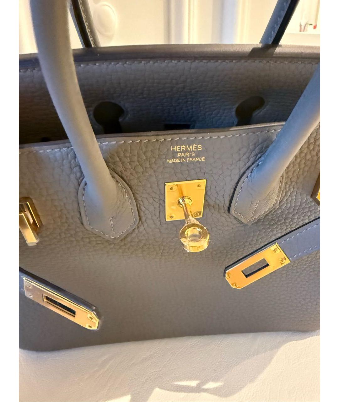 HERMES Серая кожаная сумка с короткими ручками, фото 3
