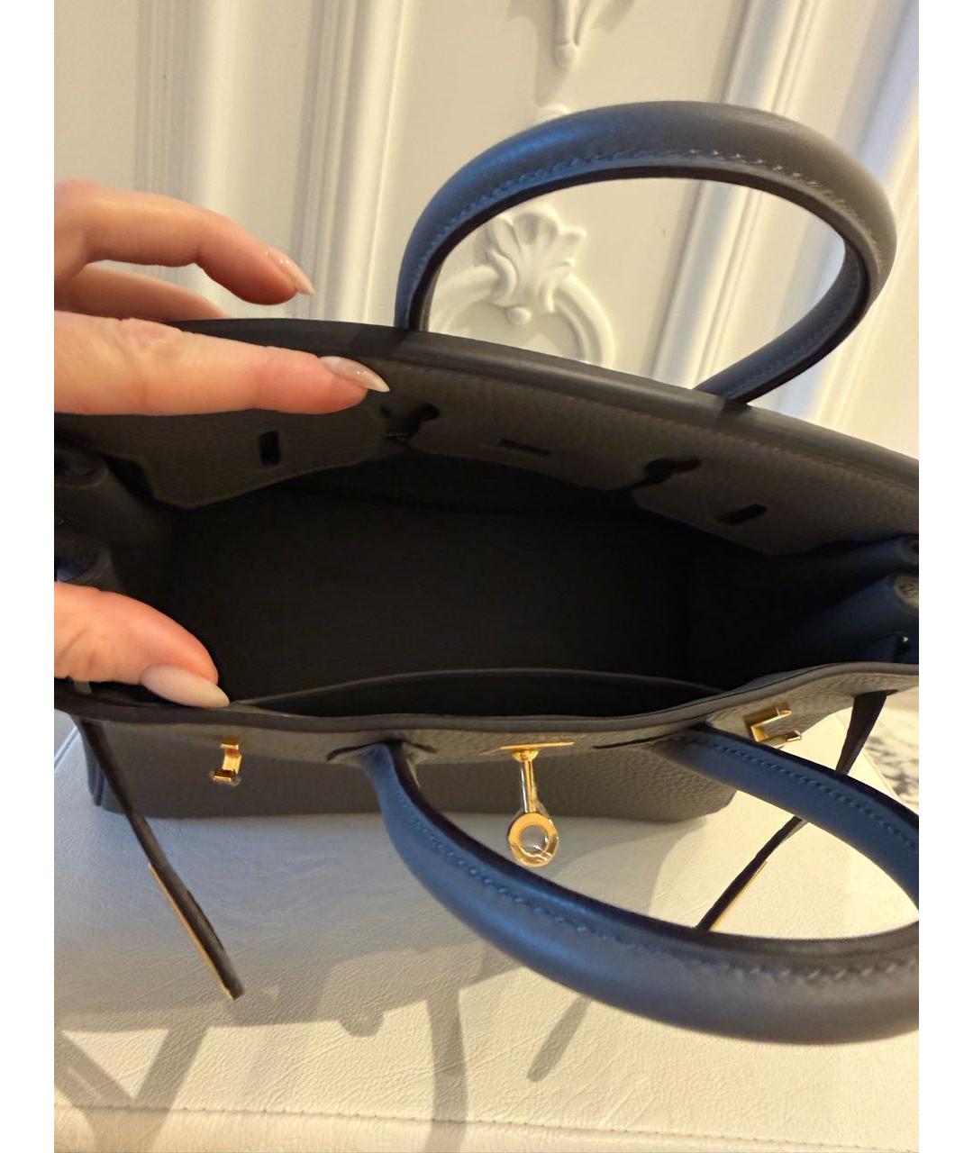 HERMES Серая кожаная сумка с короткими ручками, фото 4